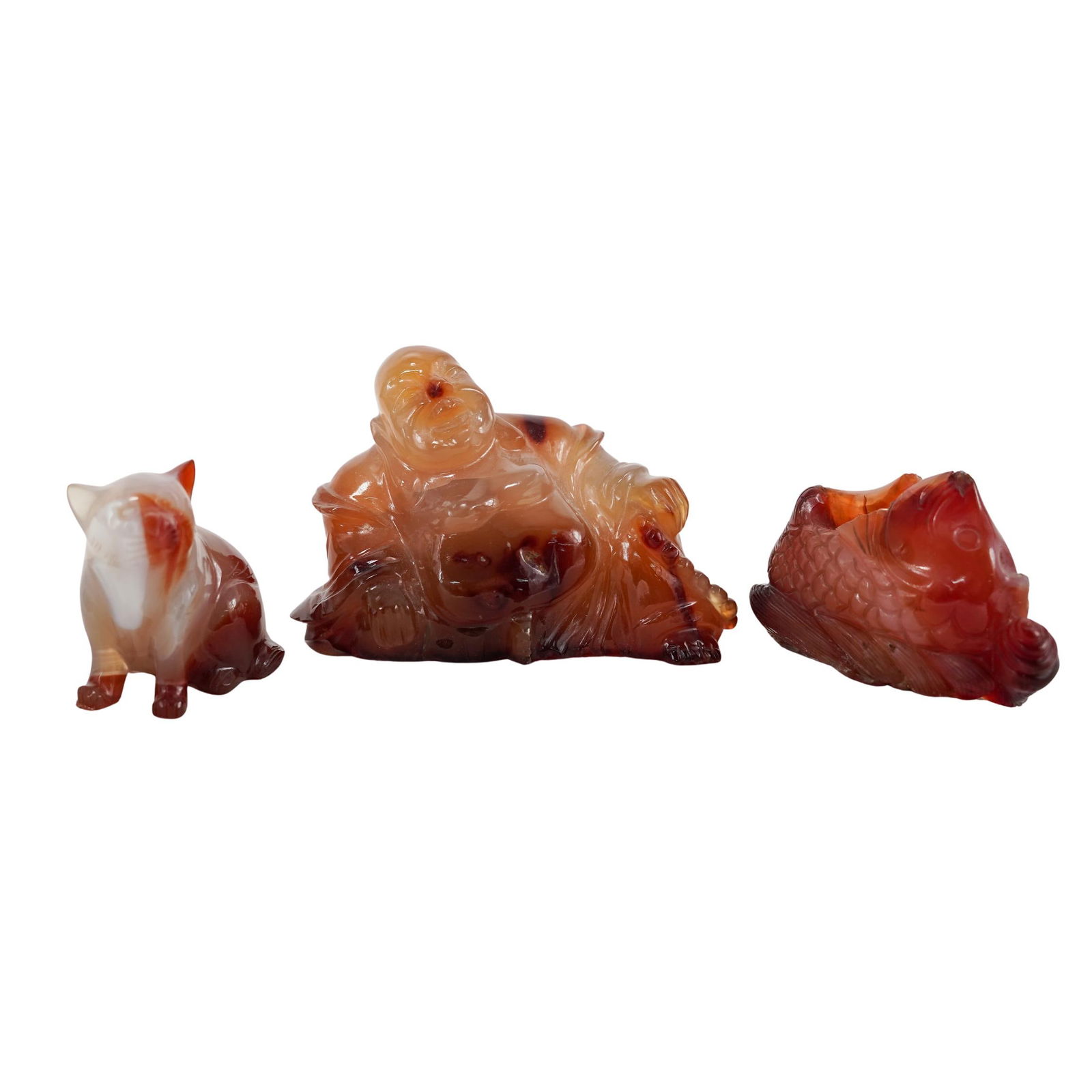 (3 Pc) Carved Carnelian Agate Figurines (1 of 3)