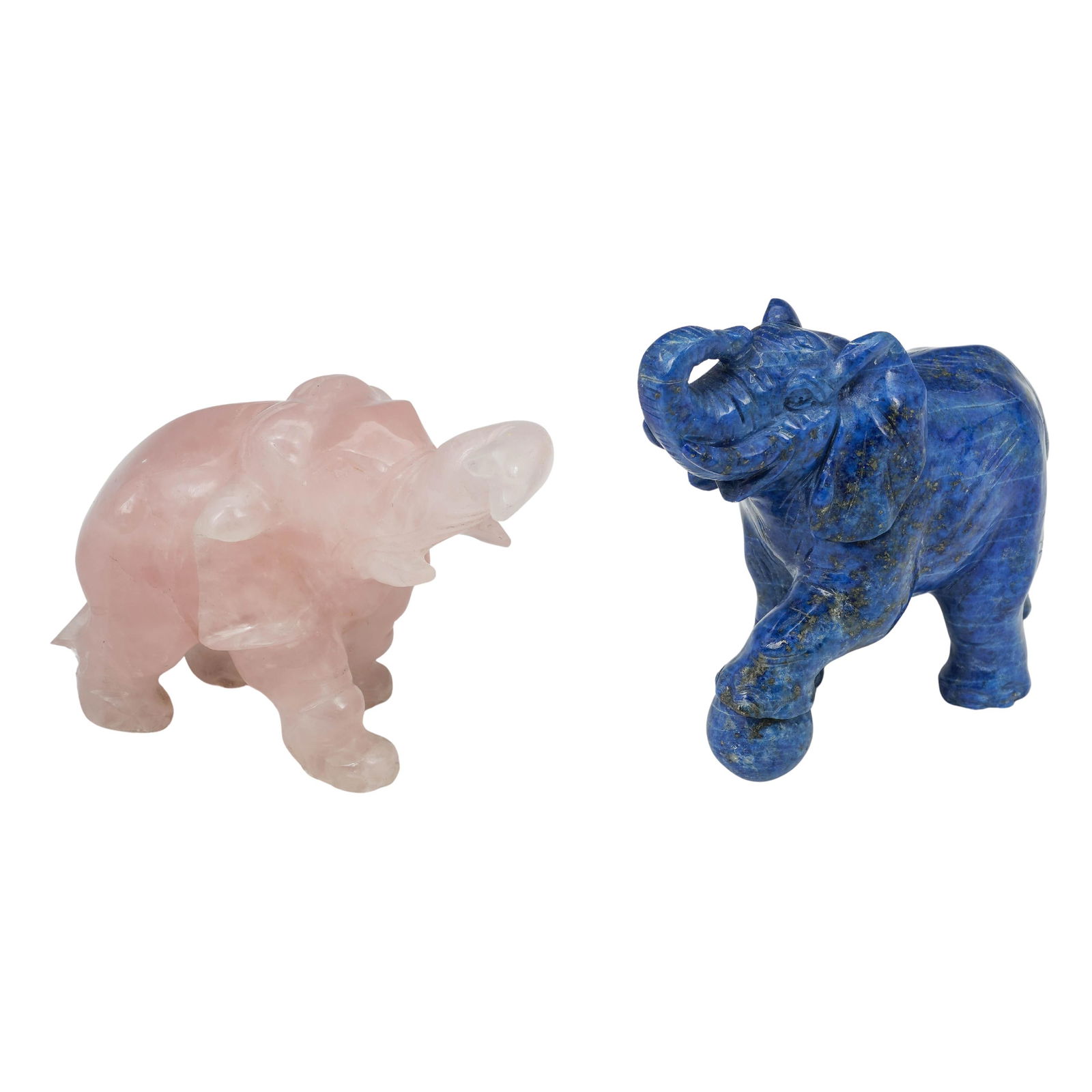 (2 Pc) Lapis Lazuli & Rose Quartz Elephant Figurines (1 of 5)