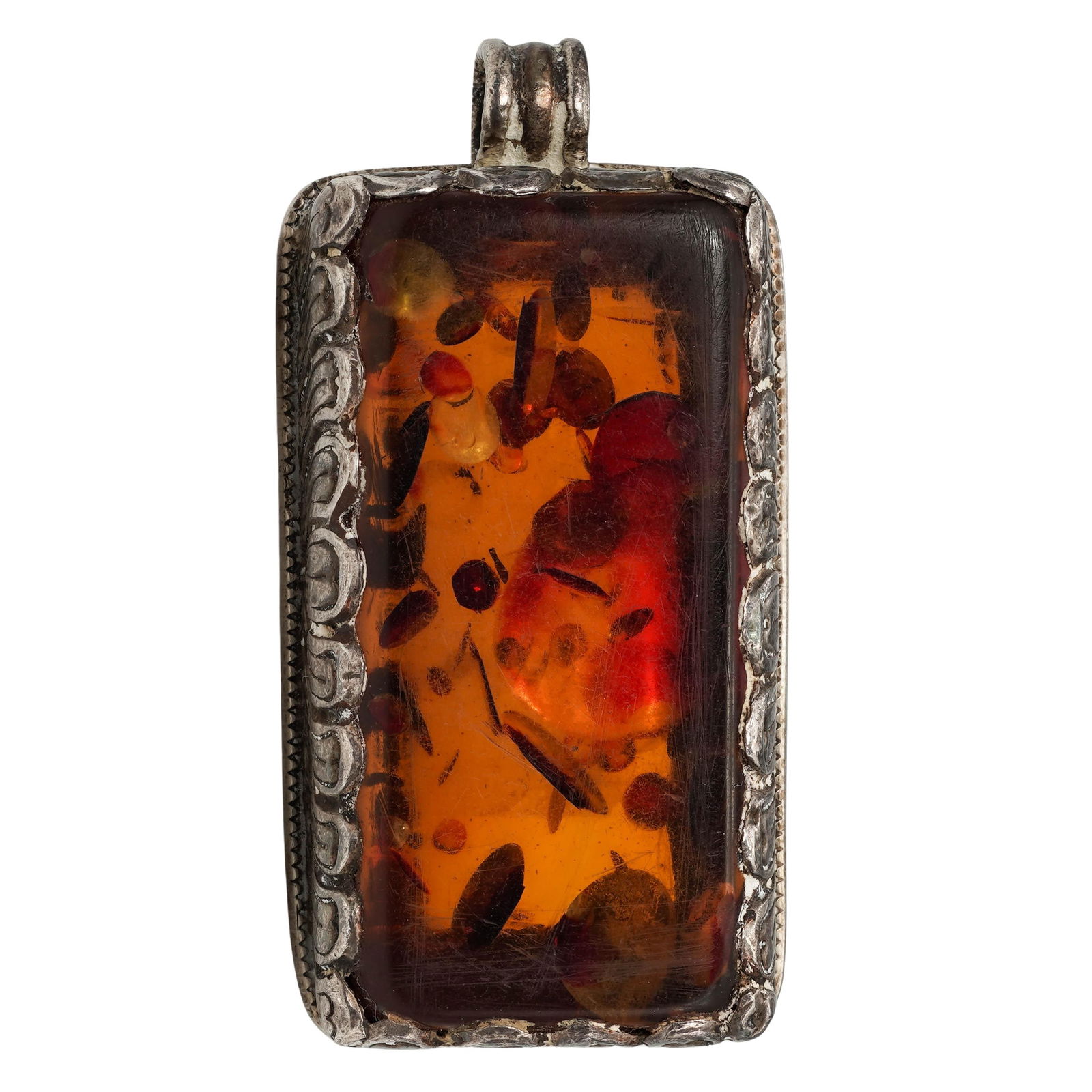 Vintage Burmese Burmite Amber & Sterling Silver Amulet (1 of 6)