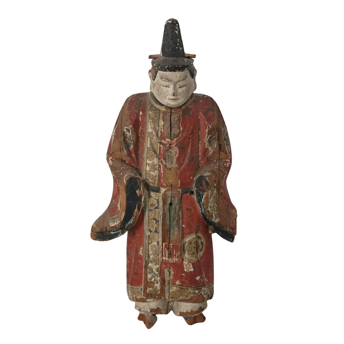 Antique Chinese Polychrome Wood Carved Court Official Figurine (1 of 5)