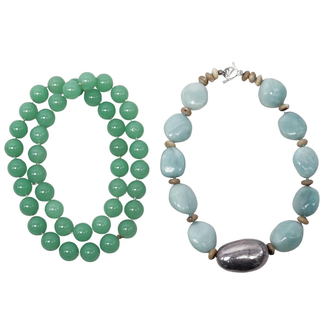 (2pc) Chinese Jade & Amazonite Silver Necklaces (1 of 4)