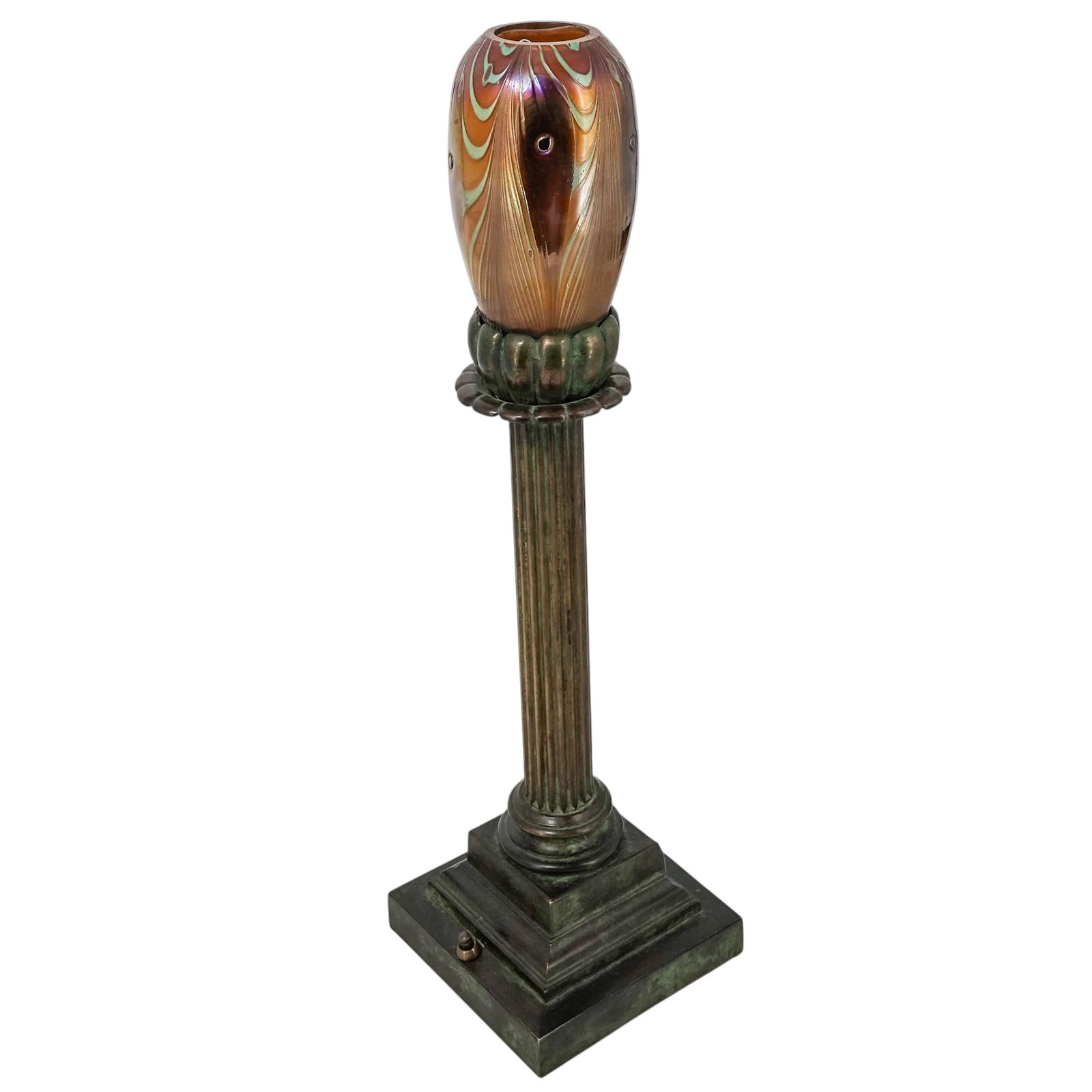 Tiffany Studios Bronze & Iridescent Glass Shade Lamp (1 of 9)