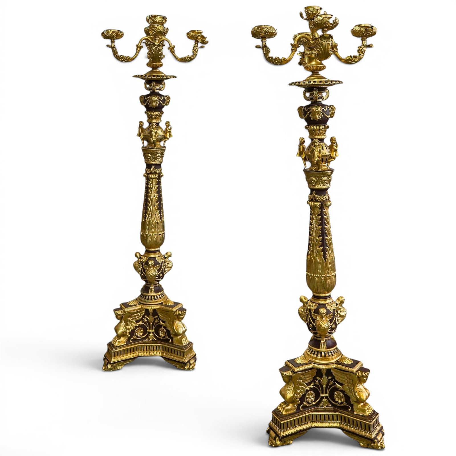 Pair of Monumental Louis XIV Style Ormolu Candelabras (1 of 9)