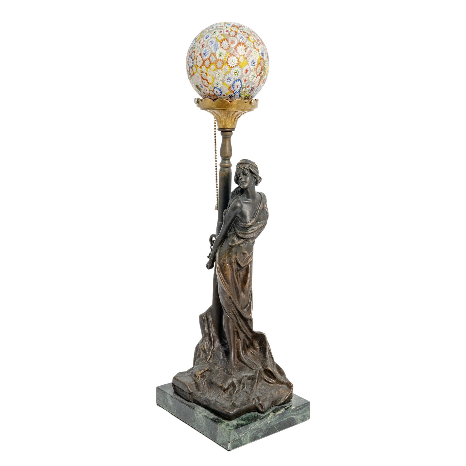Emanuel Villanis (1858–1914) Art Nouveau "Hostage" Bronze Lamp & Millefiori Shade (1 of 6)