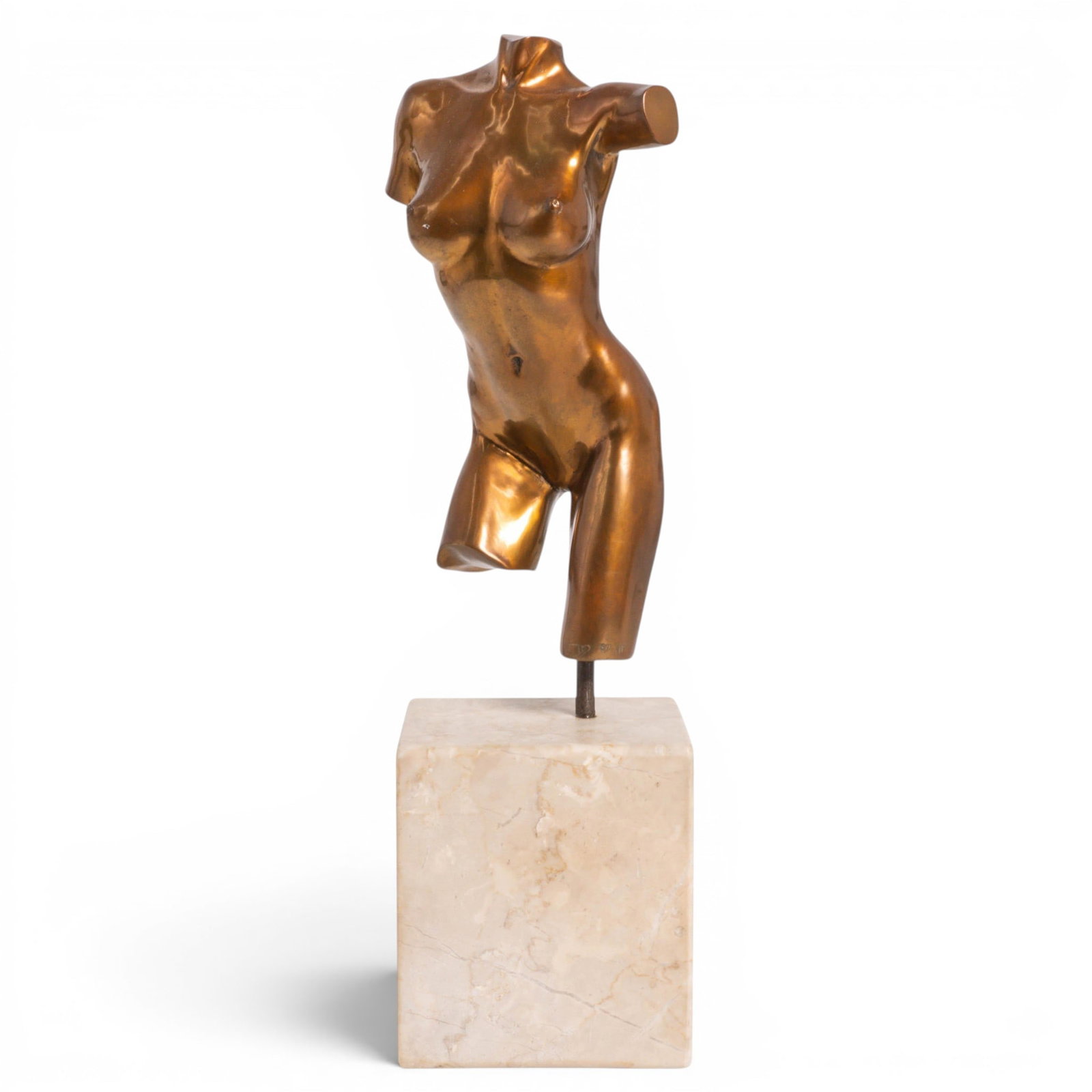 Doug Johns Bronze Female Torso Sculpture: Doug Johns Bronze Female Torso Sculpture 20th Cent, USA bronze female torso sculpture by Doug Johns, depicting a stylized nude figure with smooth, simplified contours and expressive sculptural form. T