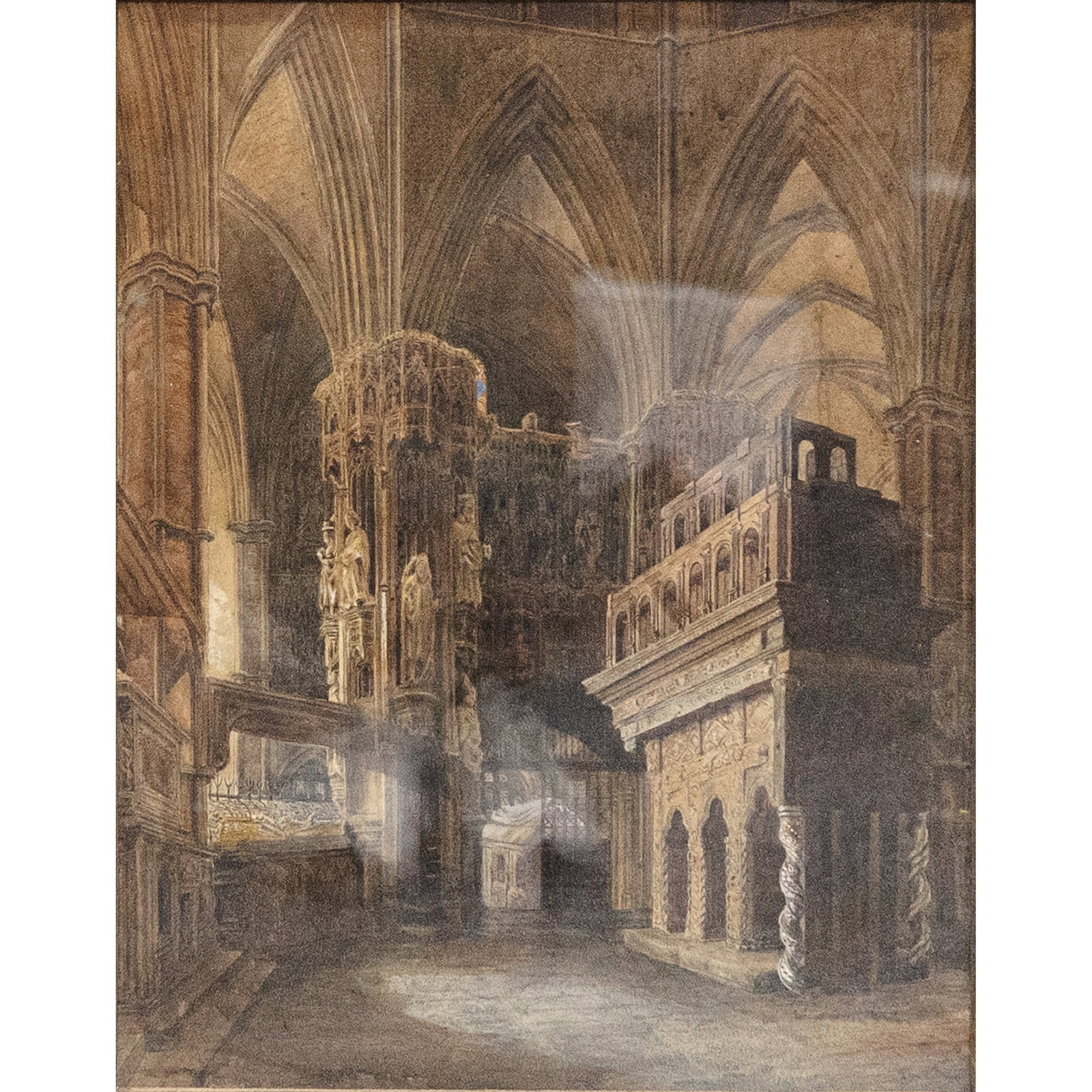 Attrib. John Coney (English, 1786- 1833) "Westminster Abbey" Watercolor On Paper Painting (1 of 3)