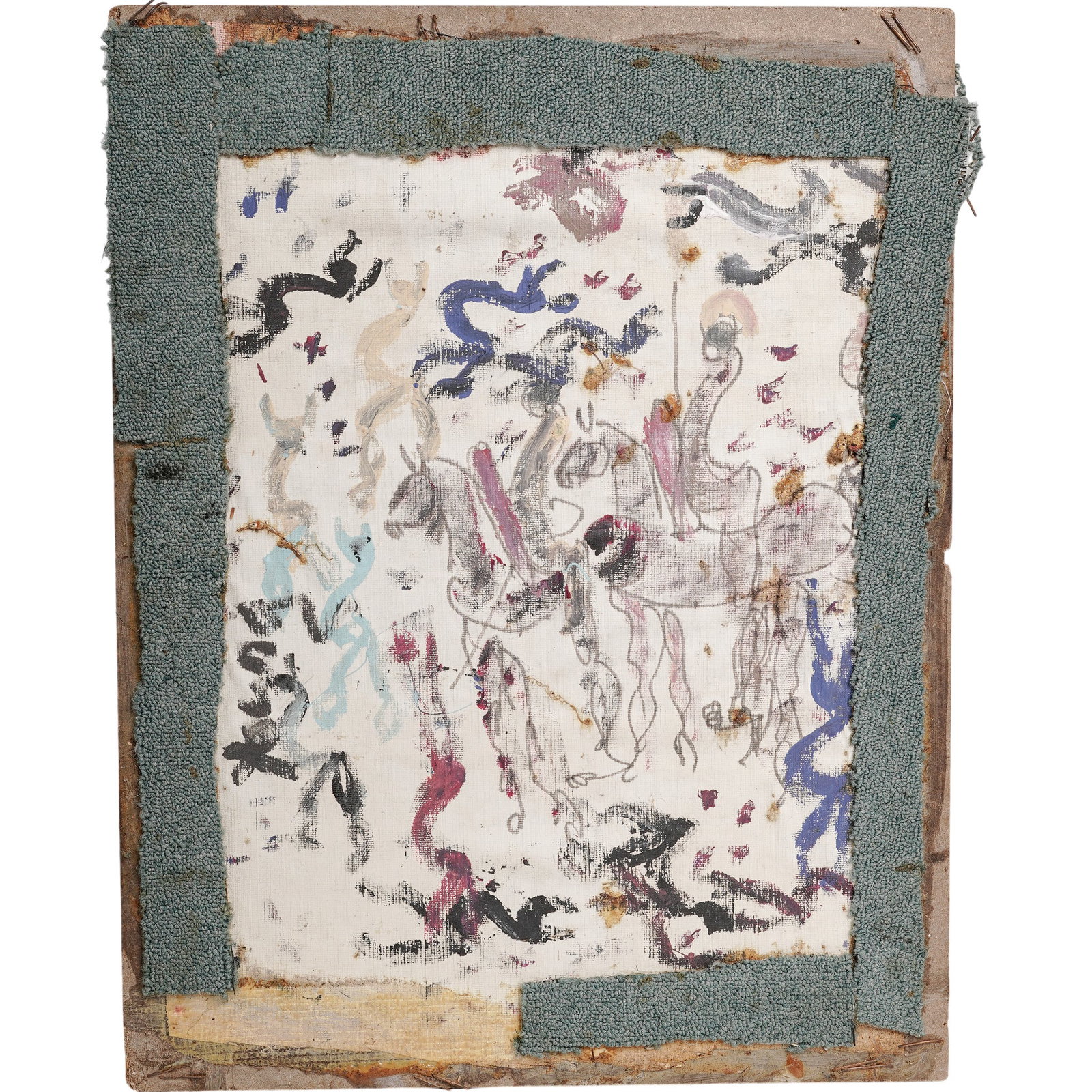 Purvis Young (American, 1943–2010) Mixed Media on Masonite: Purvis Young (American, 1943–2010) Mixed Media on Masonite 20th Cent, USA This is an original mixed-media painting by celebrated Miami outsider artist Purvis Young. The work features his signature f