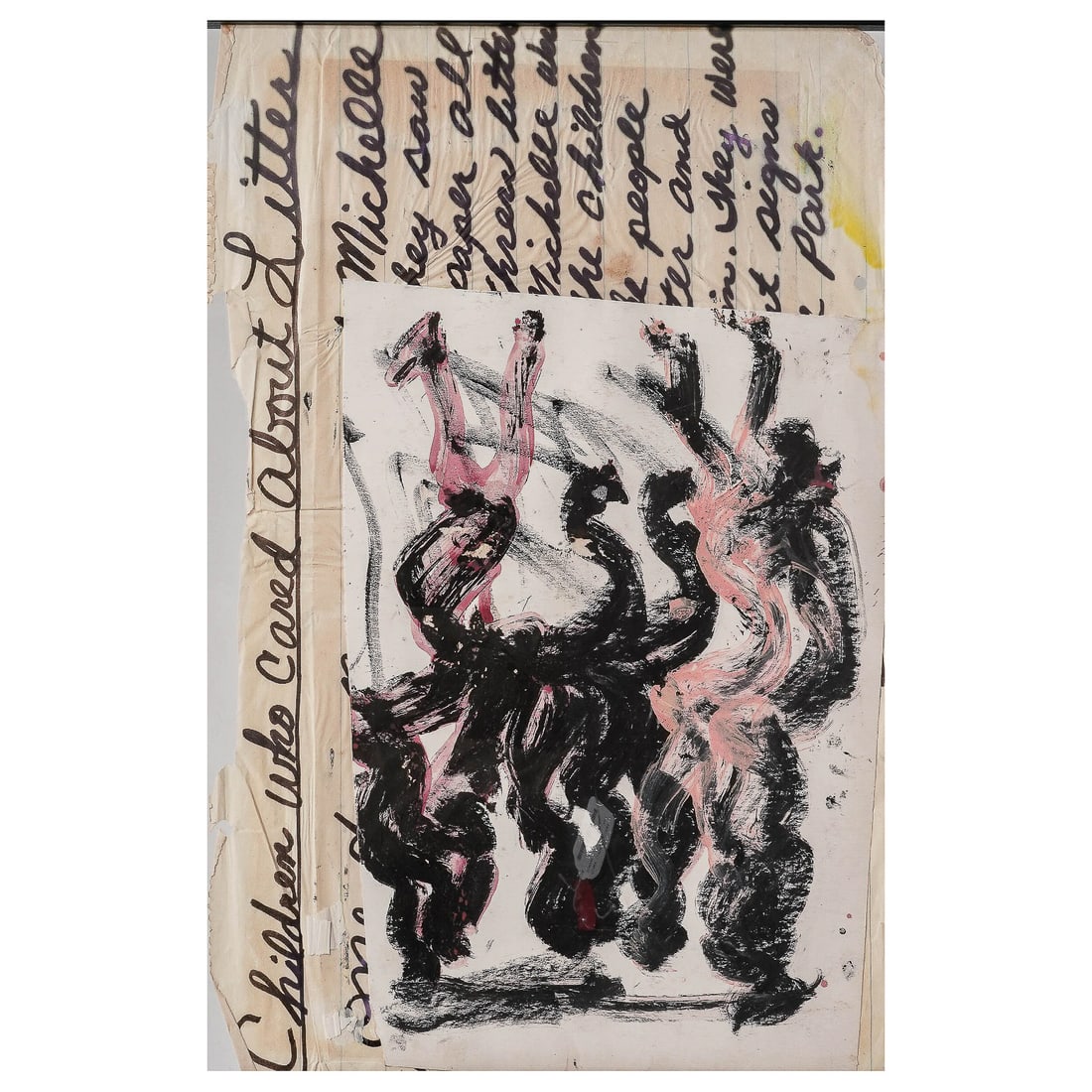 Purvis Young (American, 1943-2010) Double-Sided Mixed Media on Paper: Purvis Young (American, 1943-2010) Double-Sided Mixed Media on Paper Late 20th Century, USA Original double-sided mixed media work on paper by Purvis Young, featuring expressive abstract figural compo