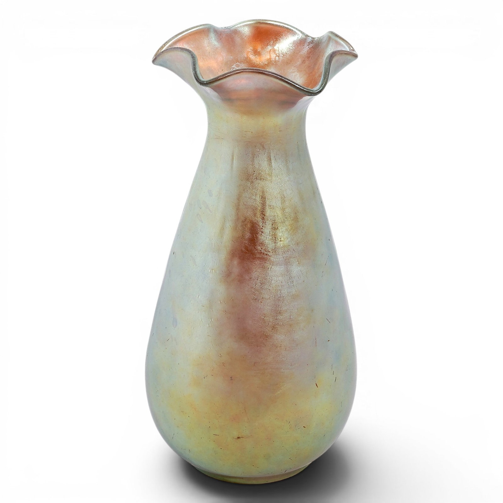 Steuben Glass Gold "Aurene" Iridescent Ruffled Rim Vase (1 of 6)