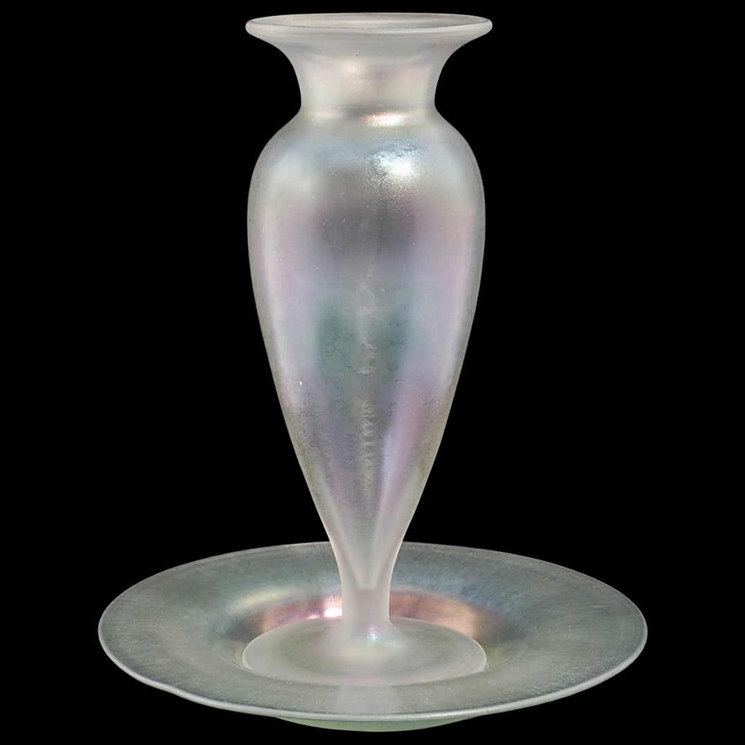 Signed "F. Carder" Steuben "Verre de Soie" Iridescent Vase and Underplate (1 of 7)