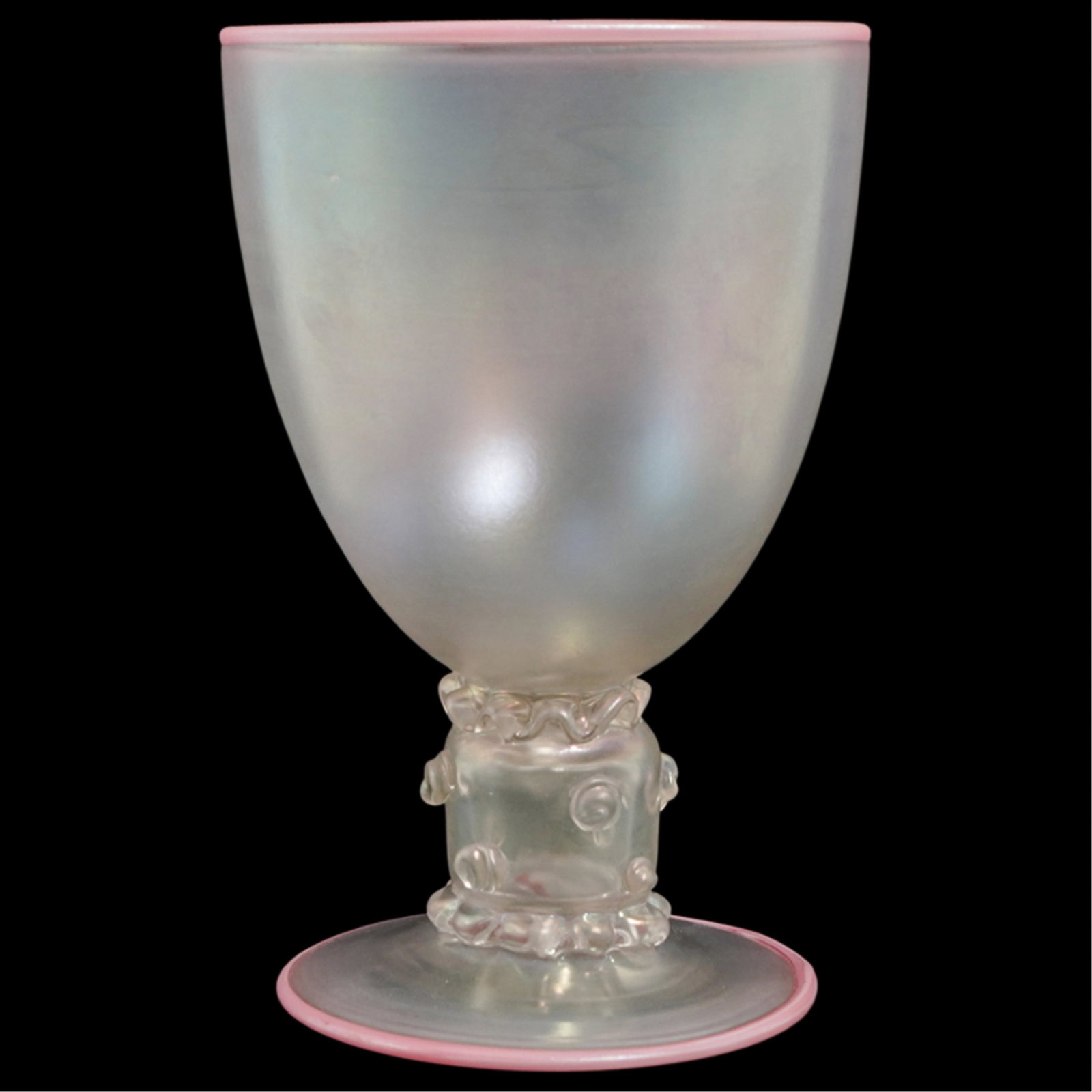 Rare Steuben Iridescent Verre De Soie and Coral Goblet (1 of 6)