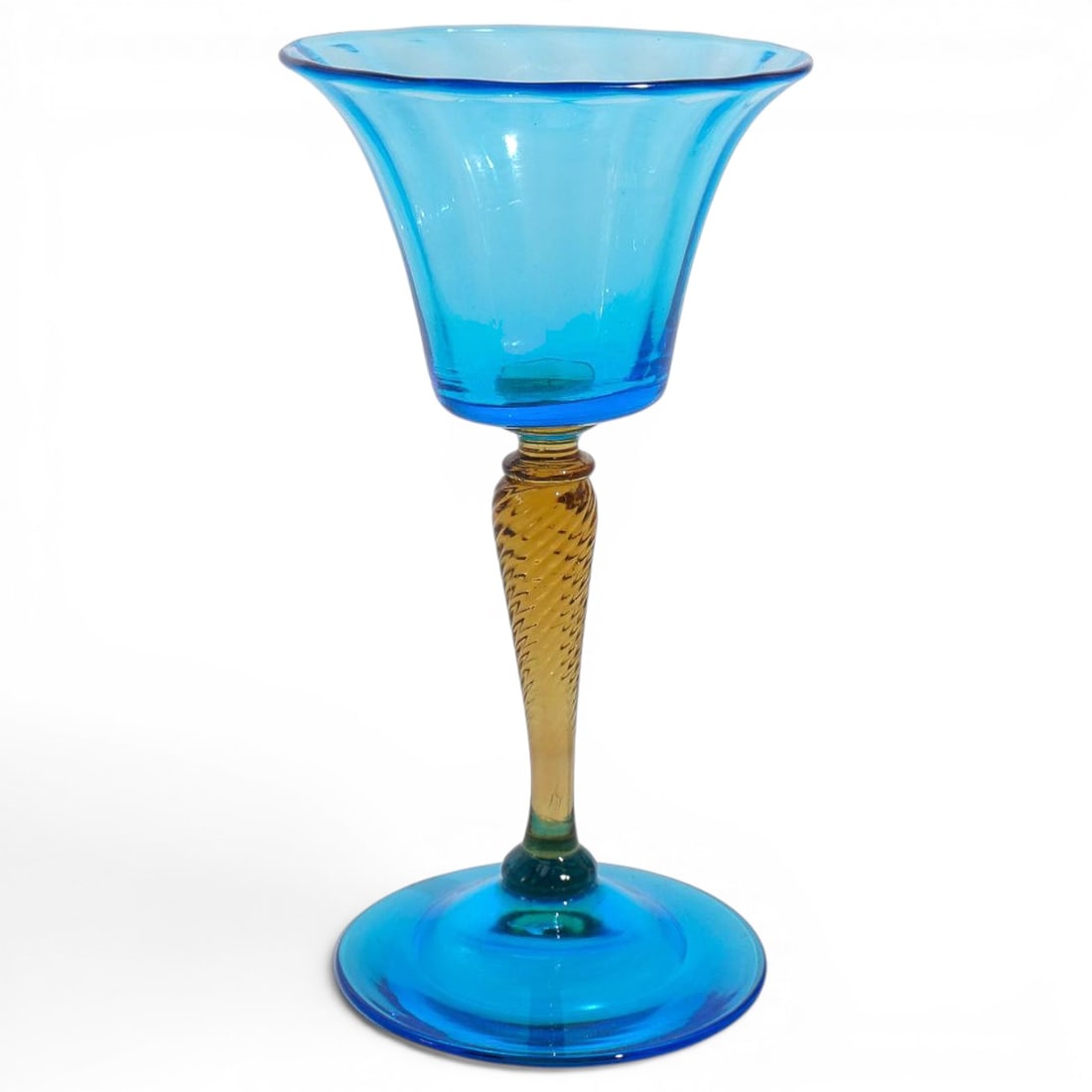 Steuben Celeste Blue Transparent Wine Glass w/ Amber Stem (1 of 4)