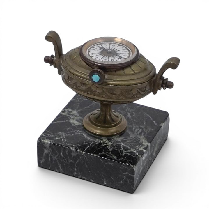Antique Bronze & Enamel Marble Desk Clock (1 of 5)