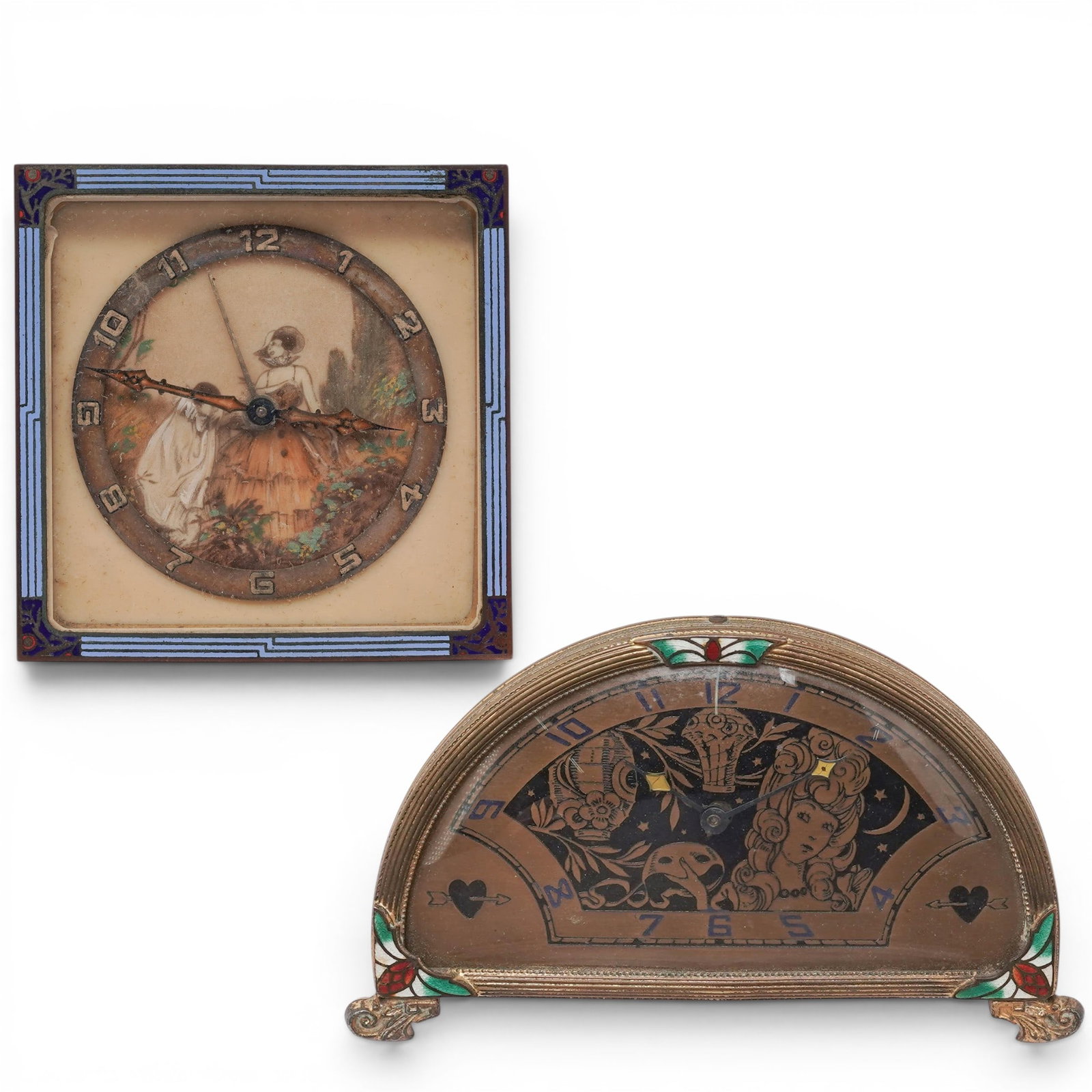 (2 pcs) Art Deco Enameled Desk Clocks (1 of 13)