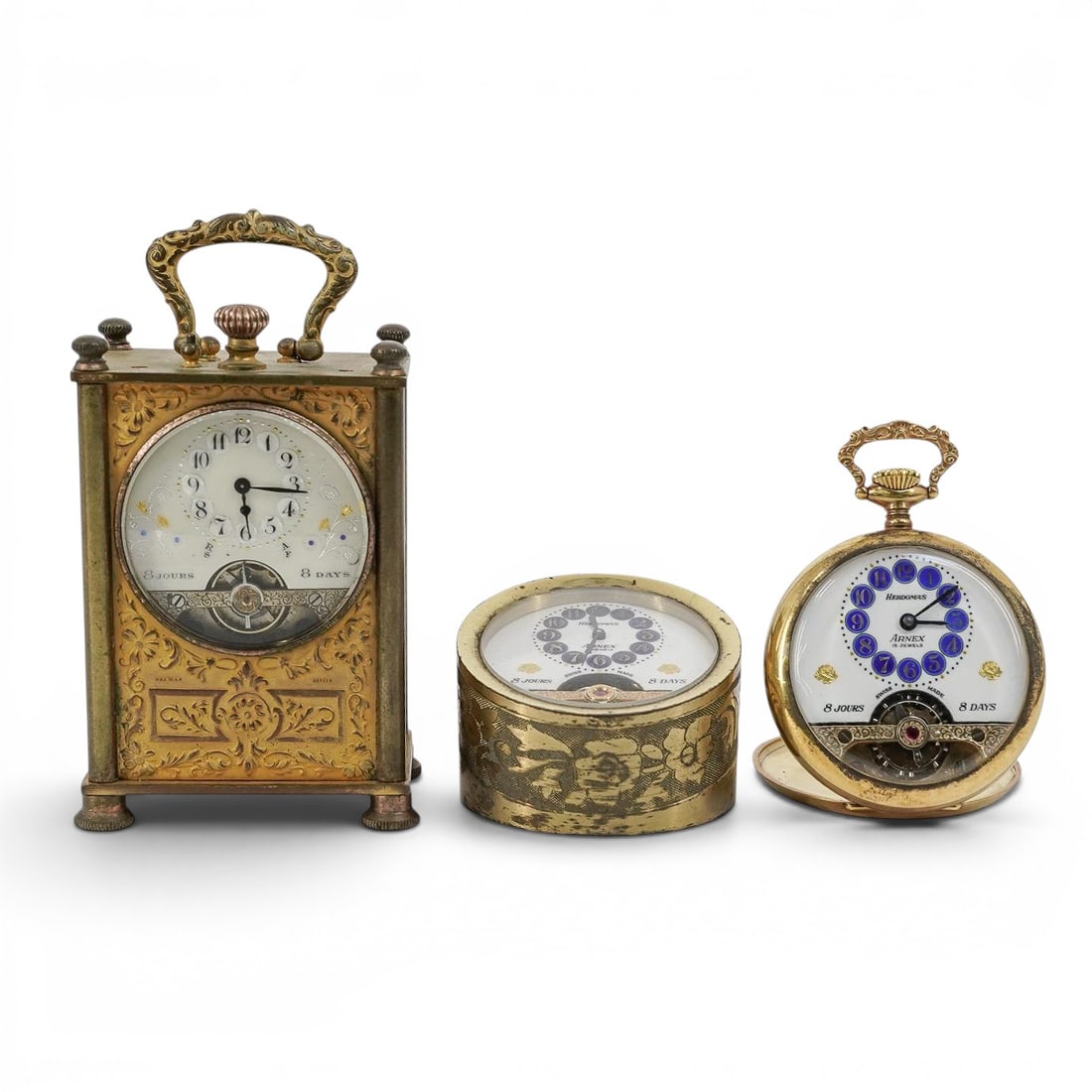 (3Pc) Miniature Hebdomas 8 Jours French Clocks (1 of 17)
