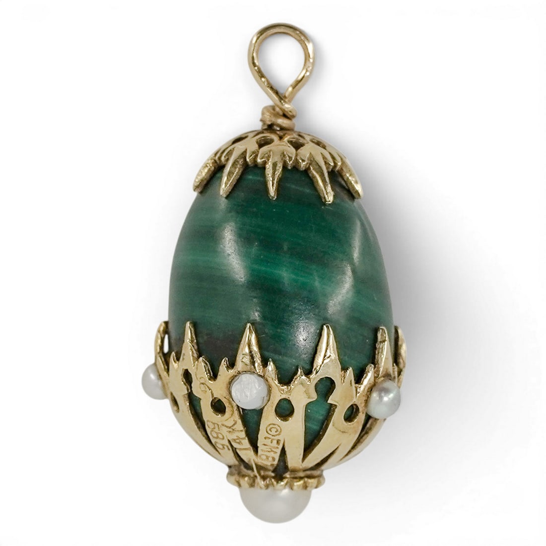 14k Gold Malachite & Pearl Egg Pendant (1 of 5)