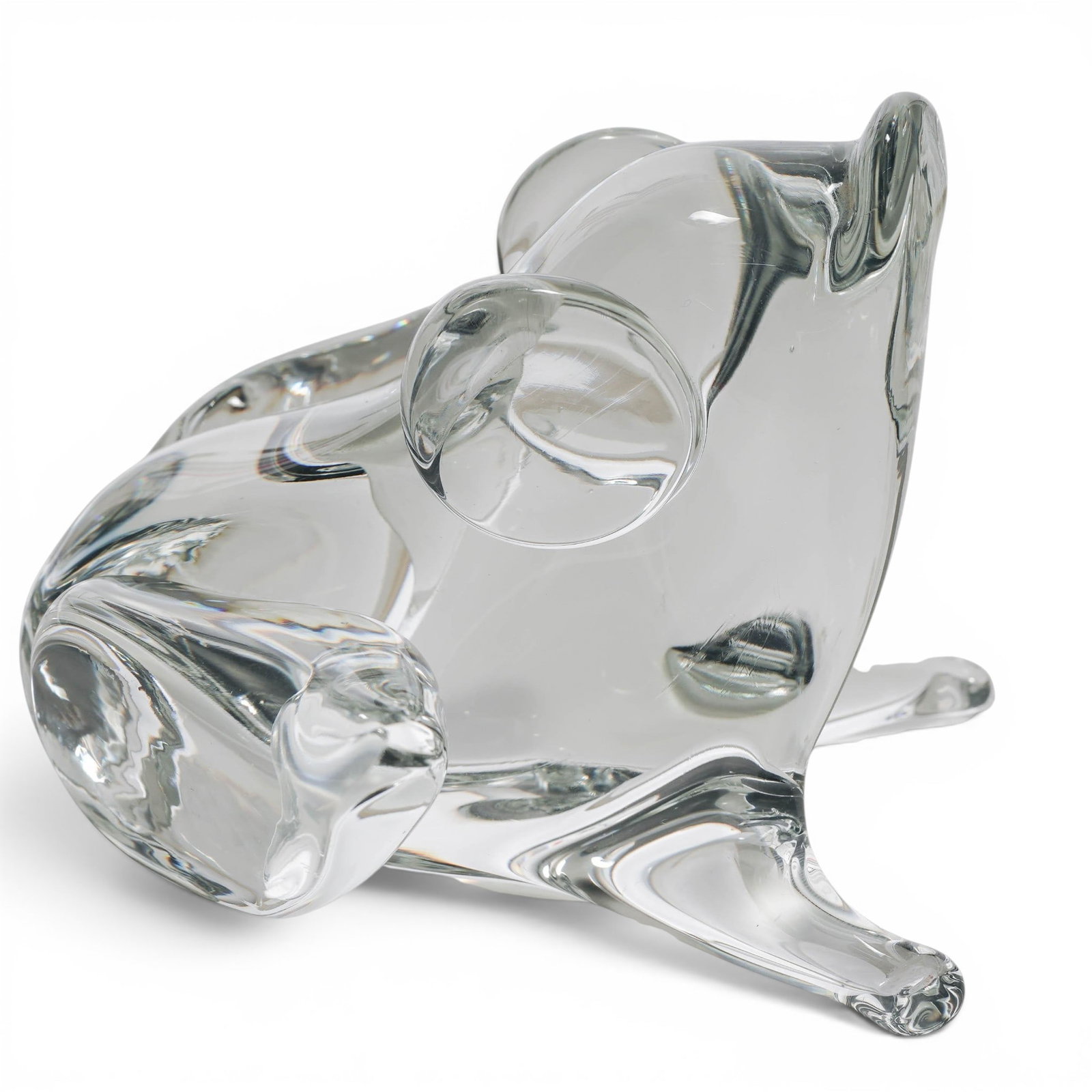 Licio Zanetti Murano Glass Frog: Licio Zanetti Murano Glass Frog Mid 20th Century, Italy Hand-blown Murano art glass frog by Licio Zanetti, executed in clear glass with finely modeled details. Engraved with "Zanetti L" to its undersi