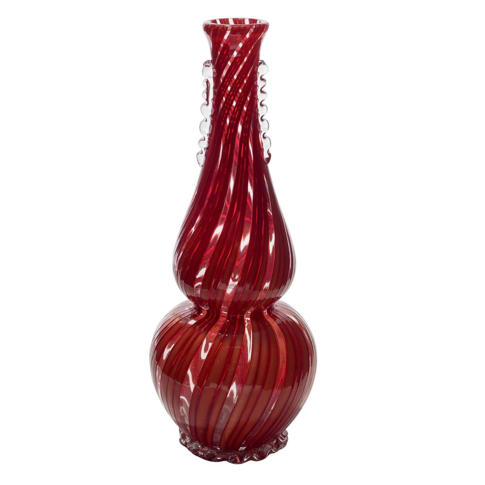 Murano Glass Red Striped Swirl Vase (1 of 5)