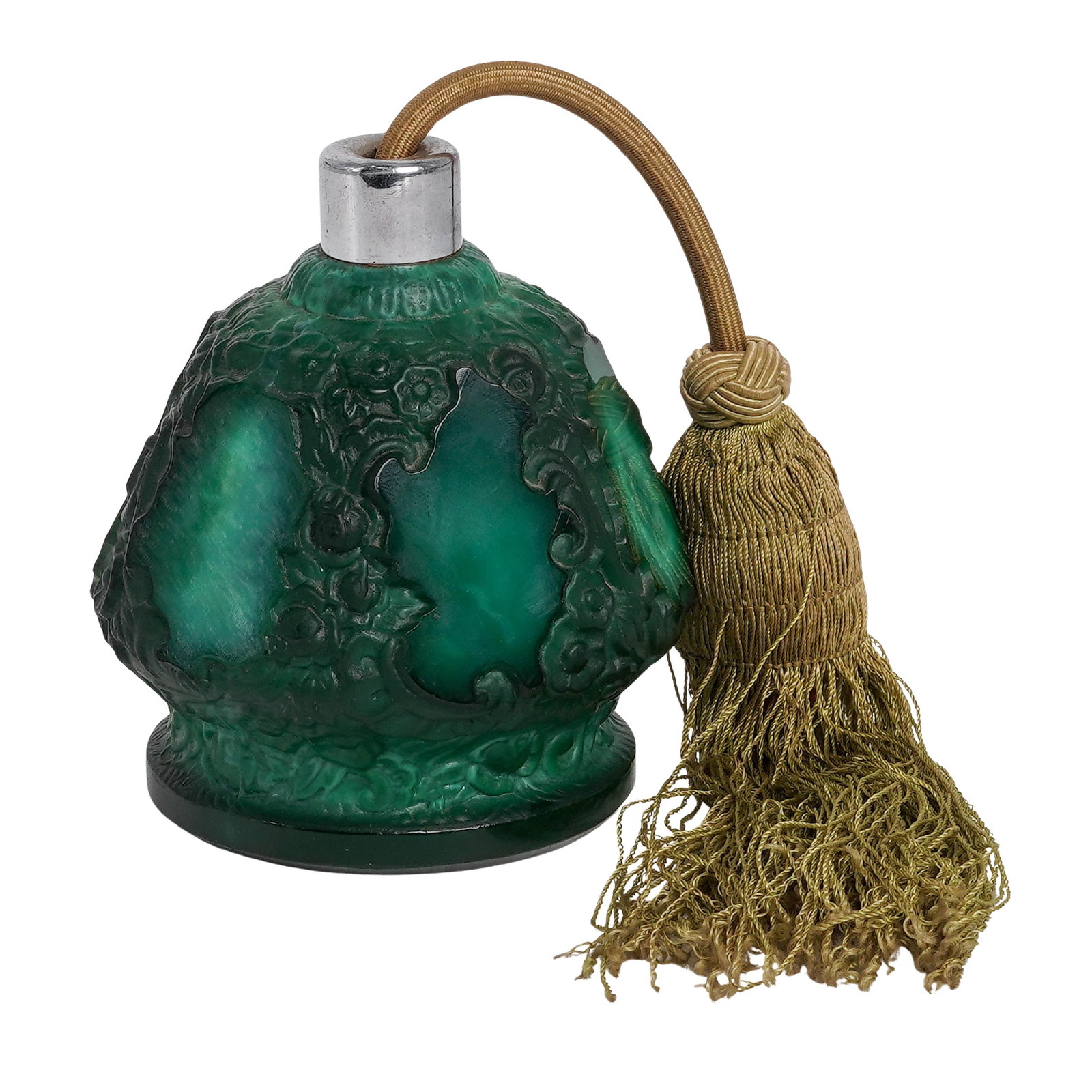 Vintage Czech Art Deco Malachite Glass Perfume Atomizer (1 of 5)