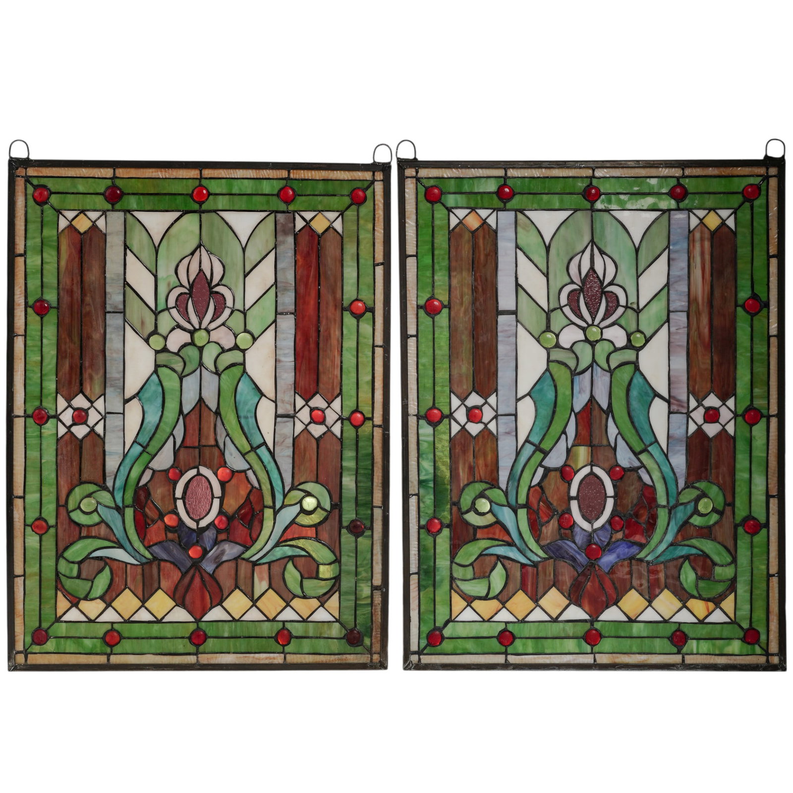 Pair Art Nouveau Tiffany Style Stained Glass Windows (1 of 9)
