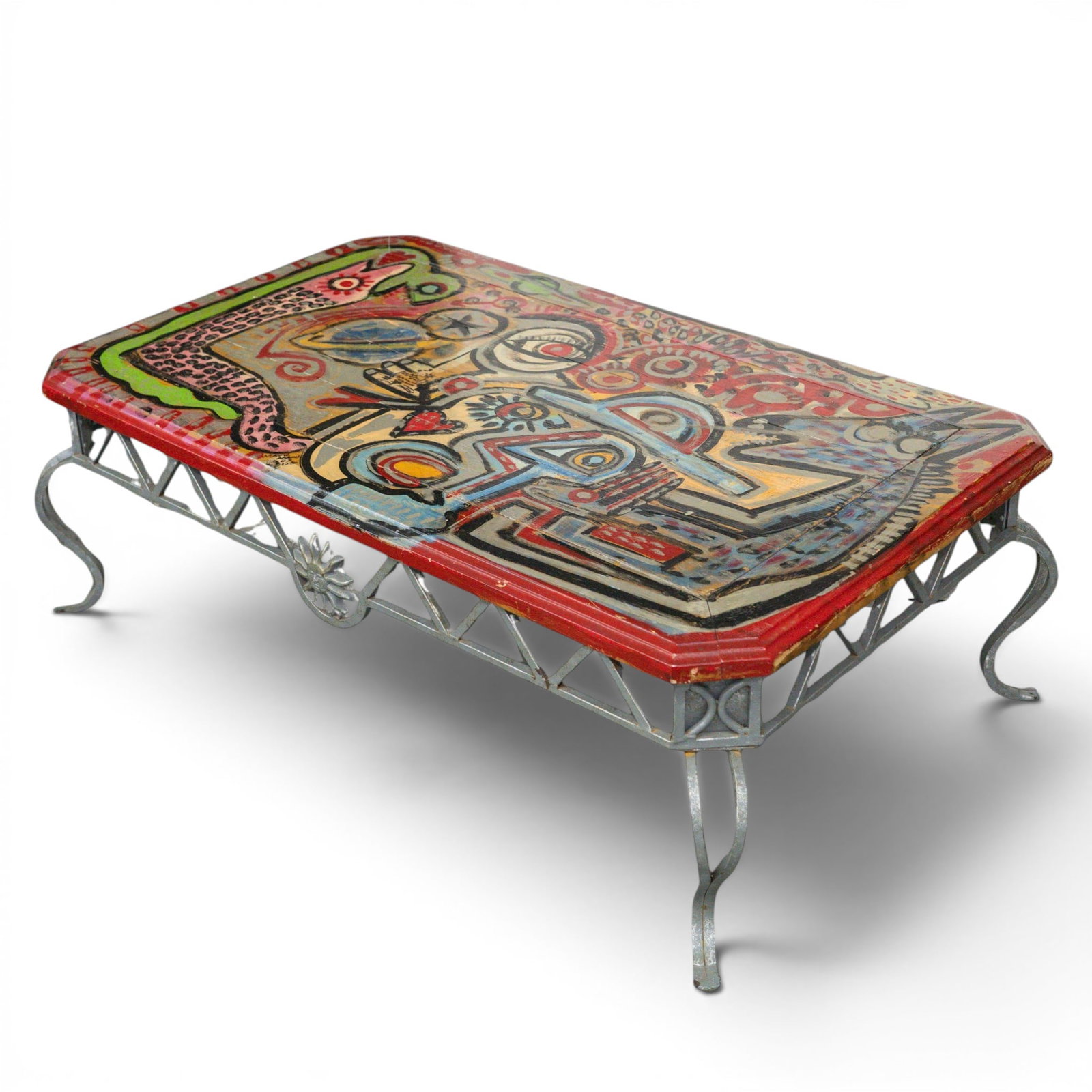 Mark Adams (American) Outsider Art Abstract Painted Coffee Table (1 of 7)