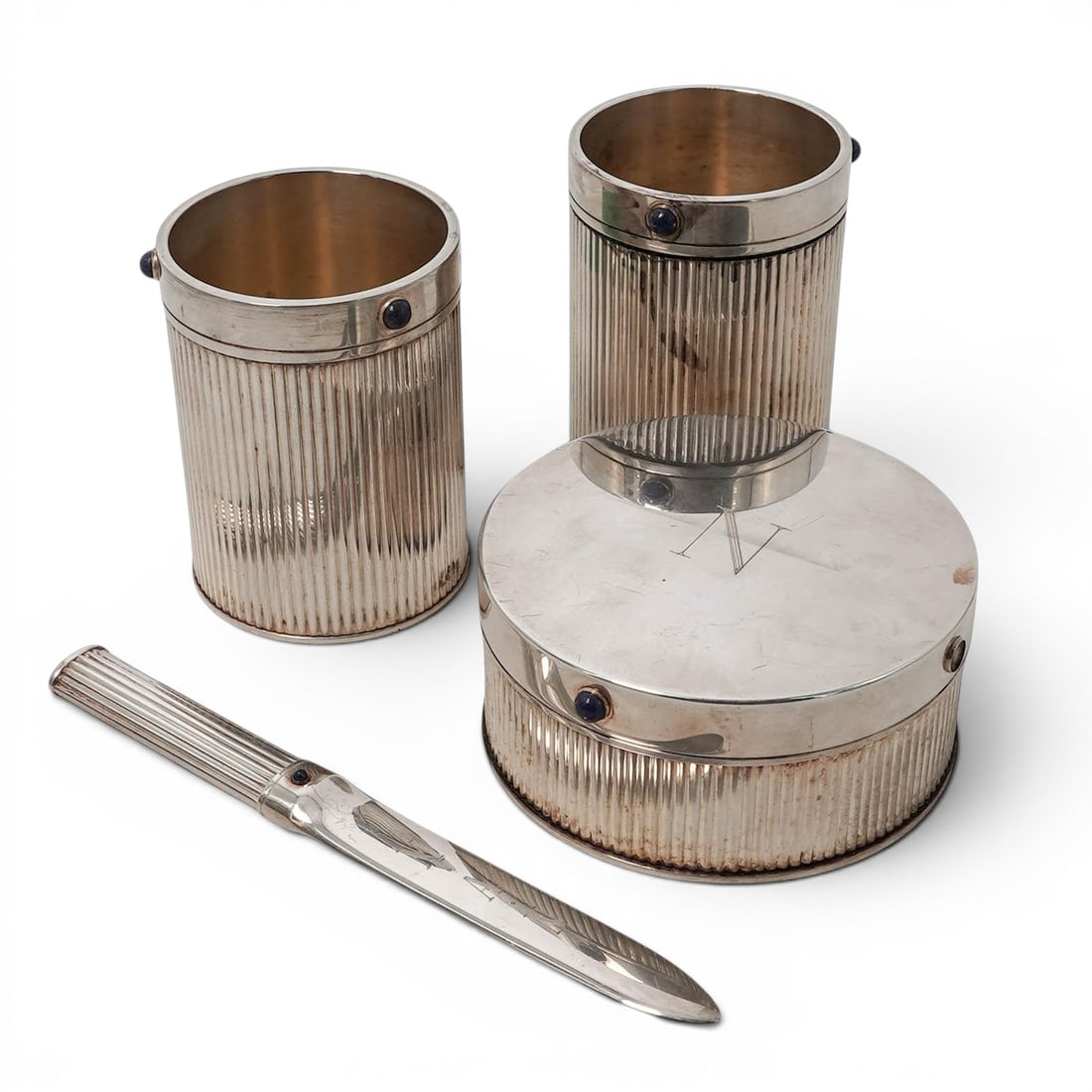 (4 Pc) Cartier Silver Plated Lapis Desk Set (1 of 12)
