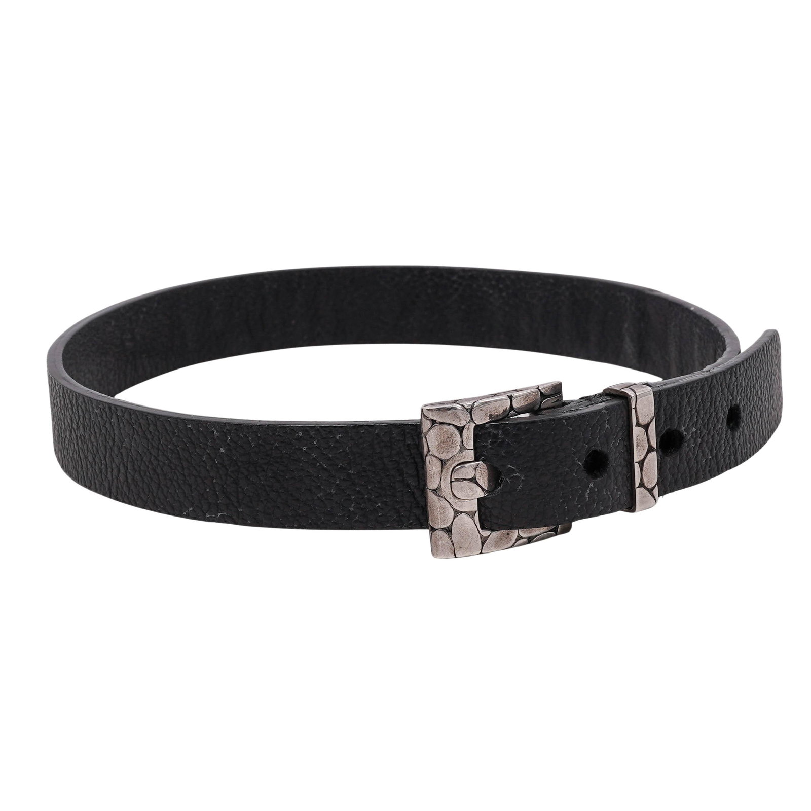 John Hardy Kali Pebble Sterling Silver & Leather Double-Wrap Bracelet: John Hardy Kali Pebble Sterling Silver & Leather Double-Wrap Bracelet 1975. Canadian This authentic John Hardy "Kali" Pebble black leather choker is a luxury, convertible jewelry piece designed to be 