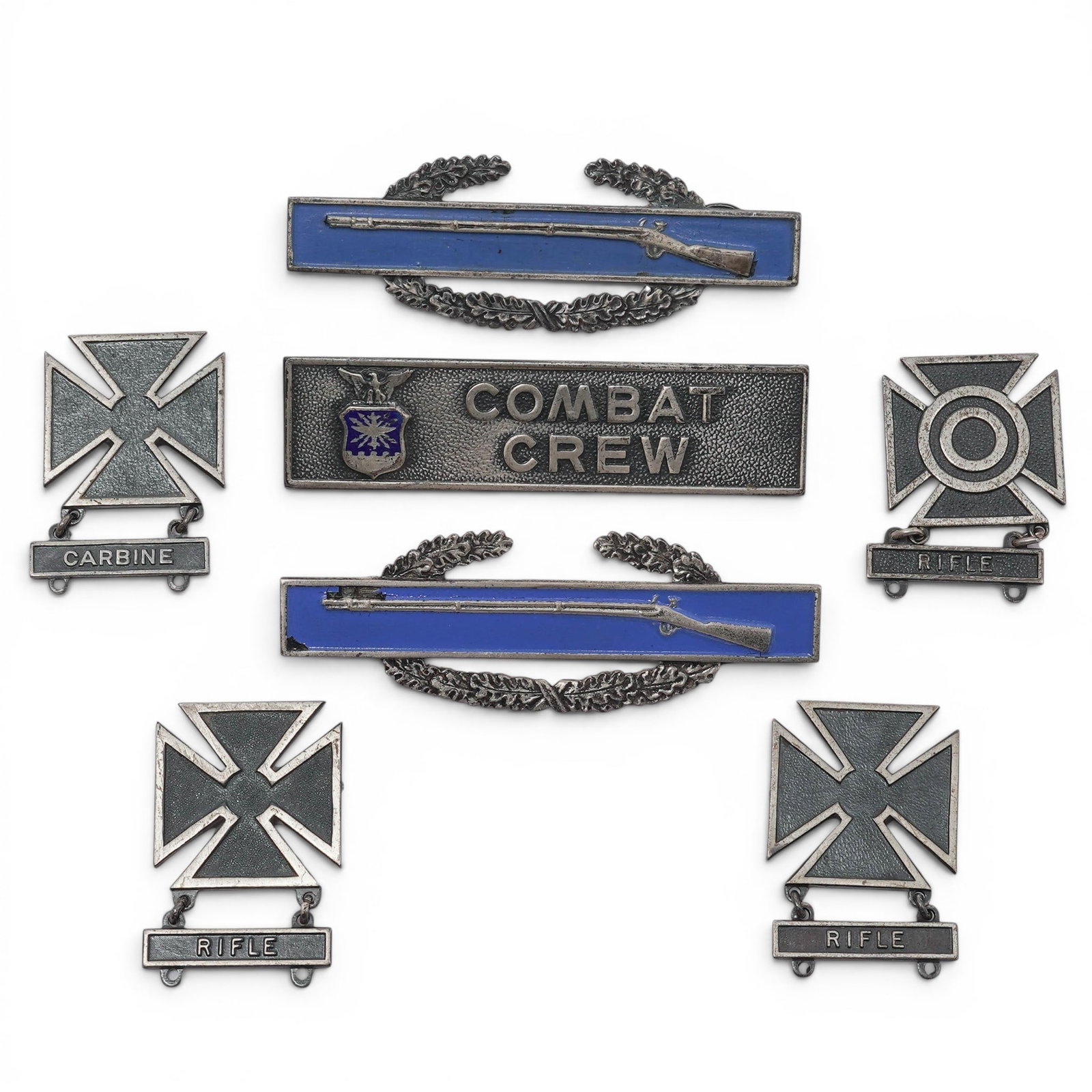 (7 pc) Sterling Silver & Enamel Marksman Combat Medals (1 of 7)