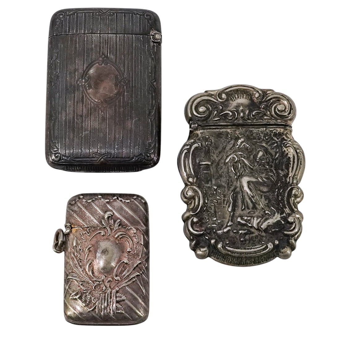 (3 pc) Antique Sterling Silver & Plated Match Cases (1 of 8)