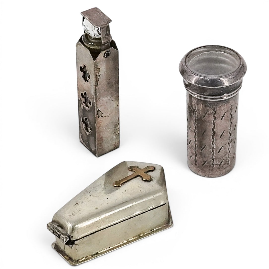(3pc) Antique Sterling Silver & Silver Plated Catholic Traveling Articles (1 of 9)
