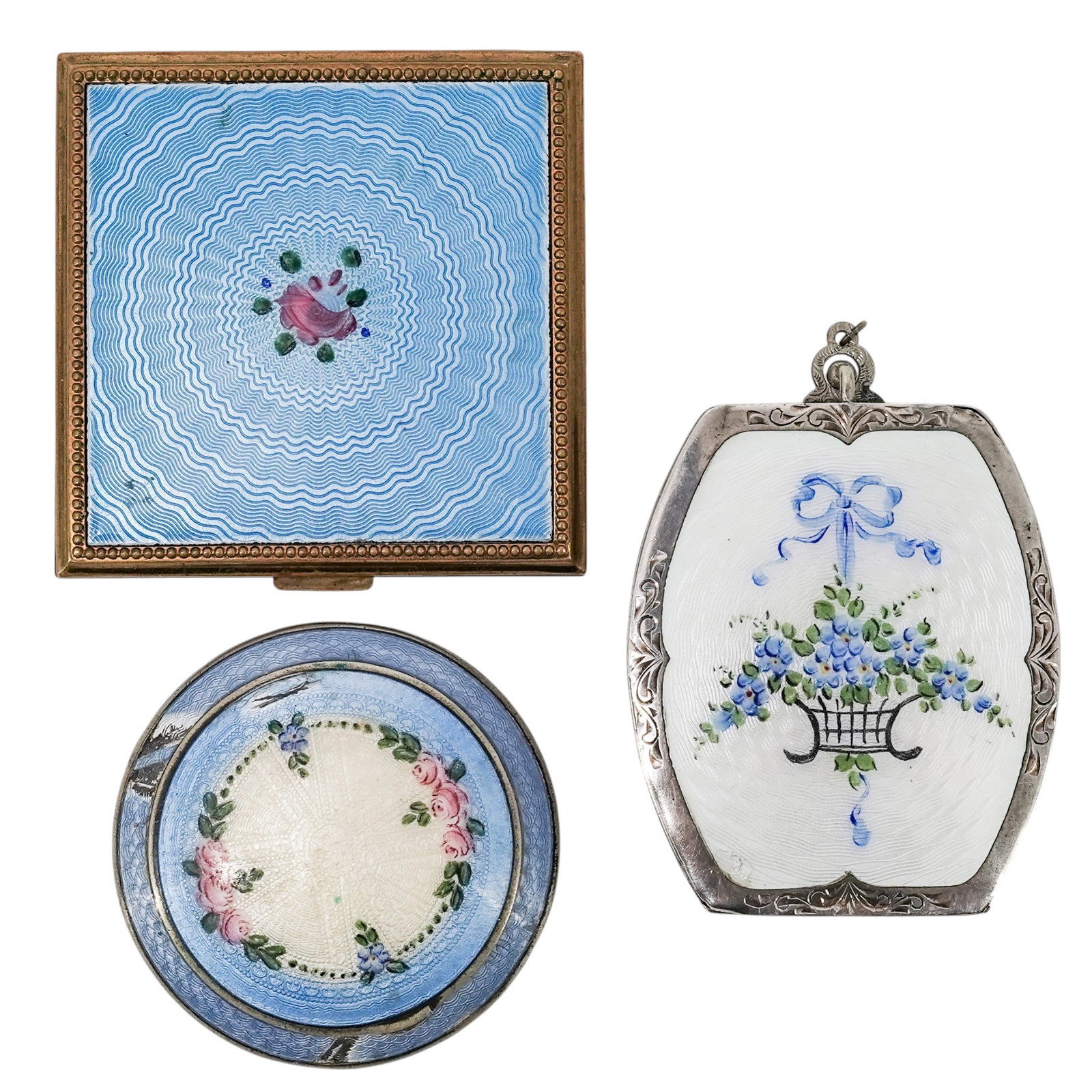 (3 pcs) Antique Guilloche Enameled Compacts (1 of 6)