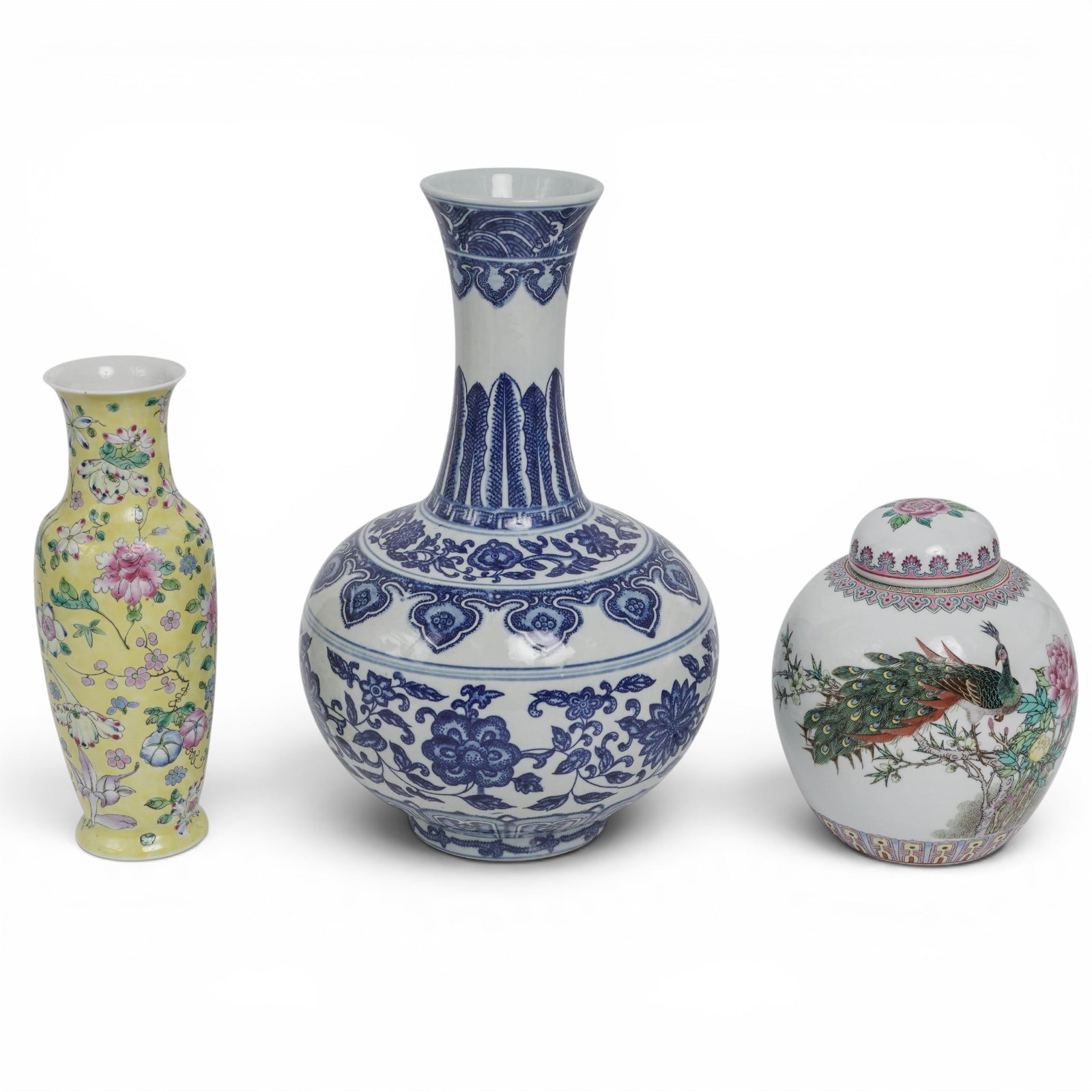 (3 pc) Chinese Porcelain Vases & Ginger Jar (1 of 18)