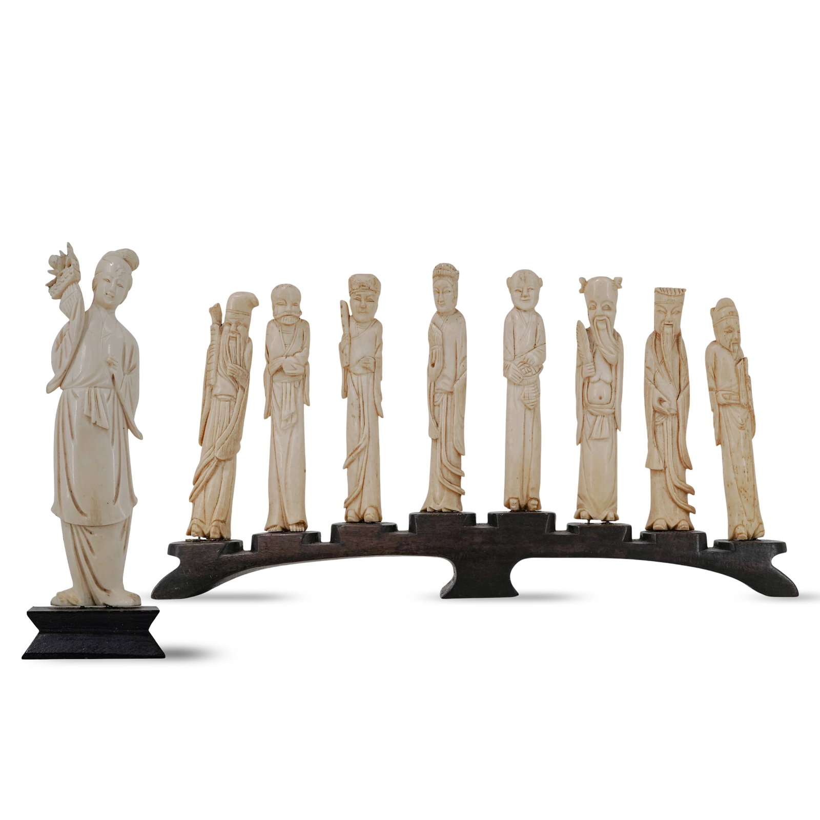 (2 pc) Chinese Carved Bone Figures: Eight Immortals & Norleans Figurine (1 of 12)