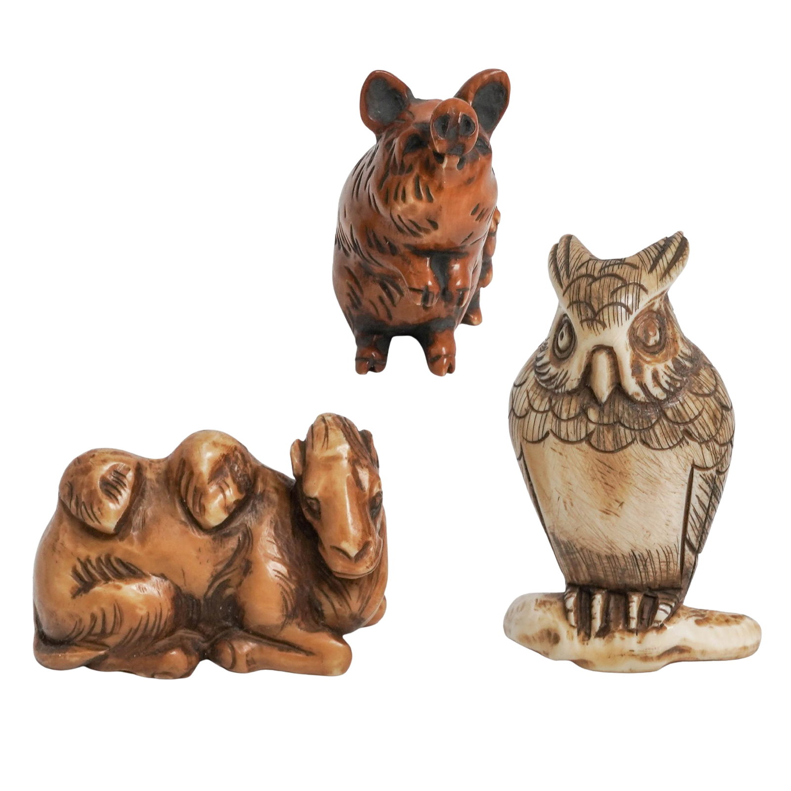 (3 pc) Japanese Figural Carved Bone Netsuke (1 of 9)