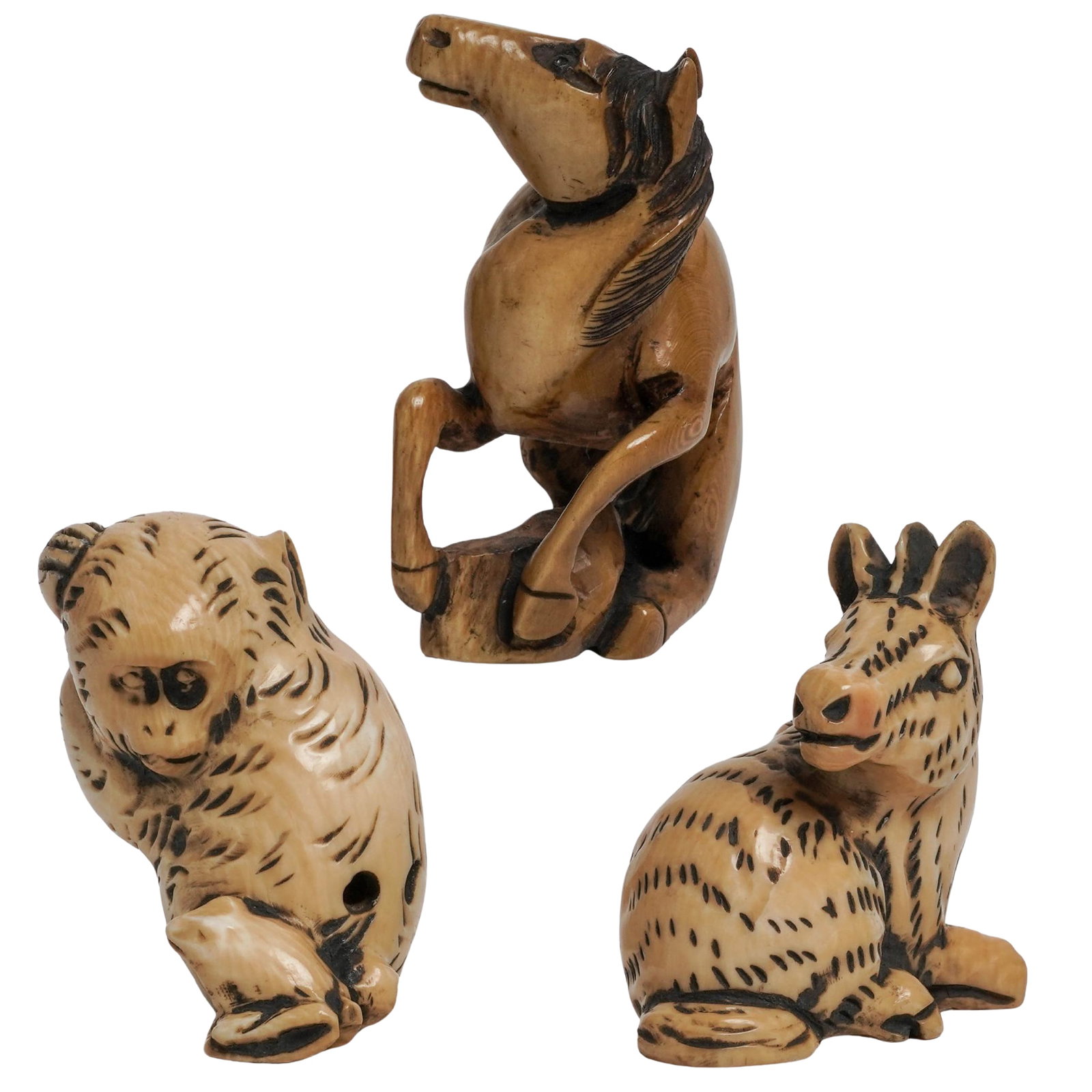 (3 pc) Japanese Figural Carved Bone Netsuke (1 of 11)