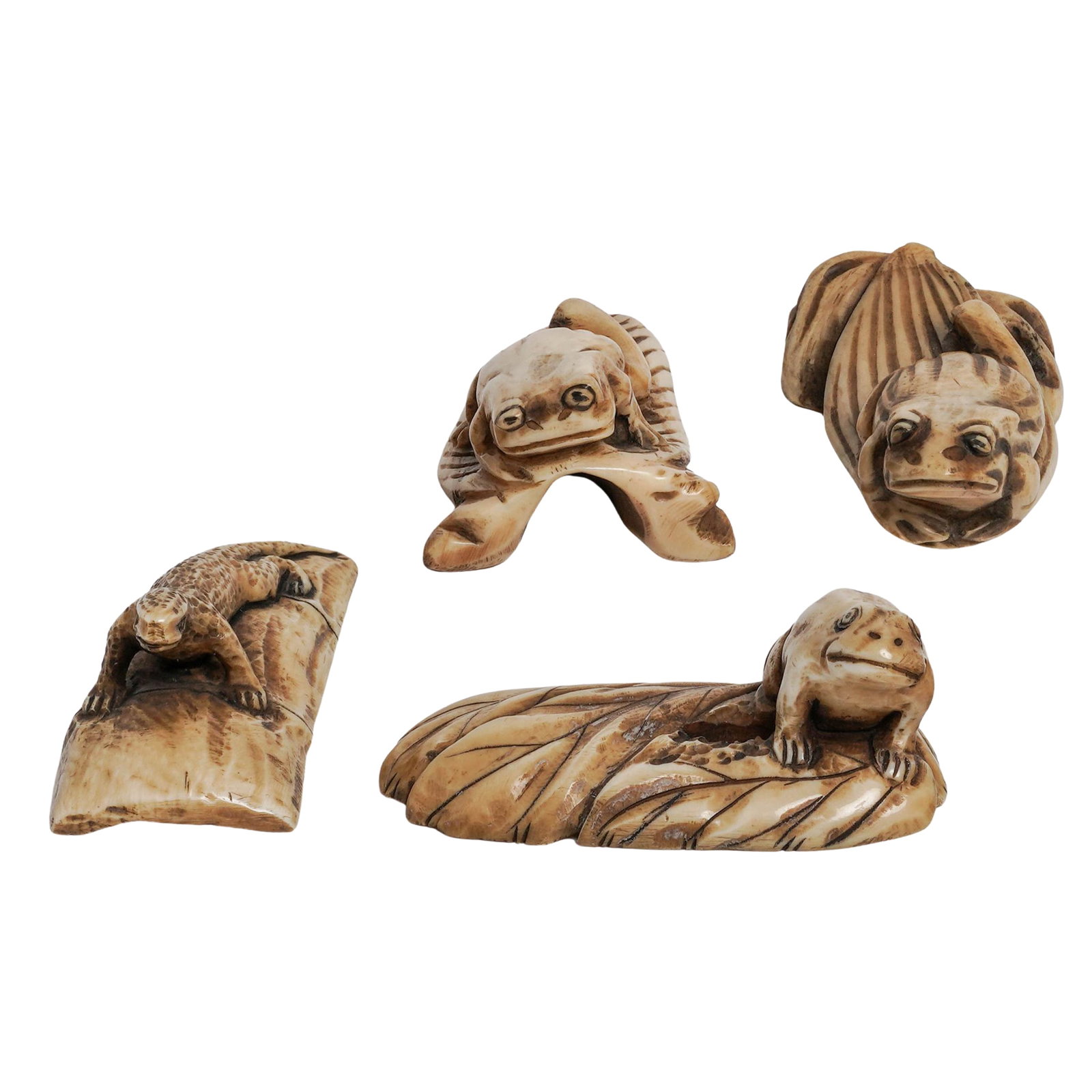 (4 pc) Japanese Reptile Figure Carved Bone Netsuke (1 of 19)