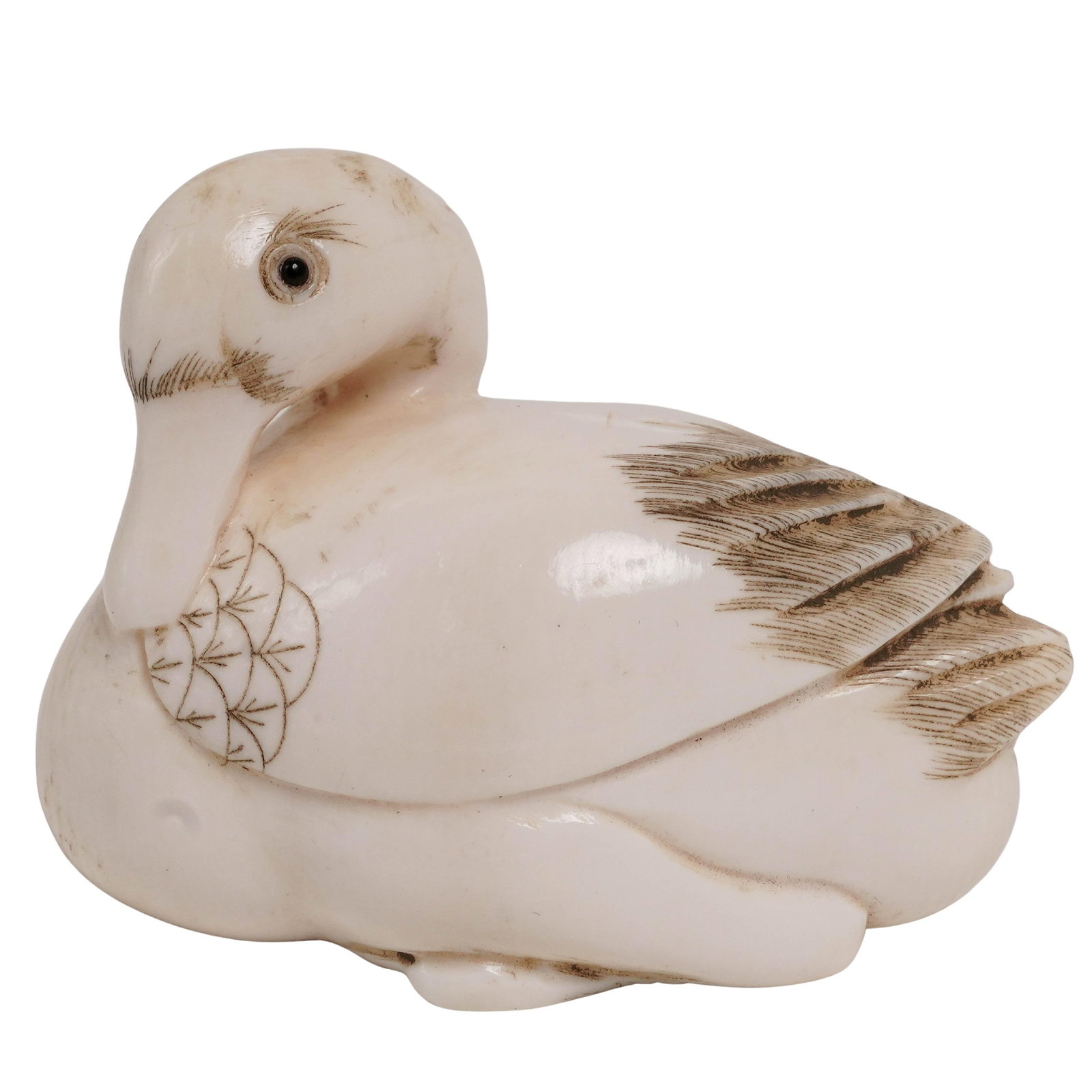 Signed "Kikugawa" Carved Bone Swan Japanese Netsuke (1 of 6)