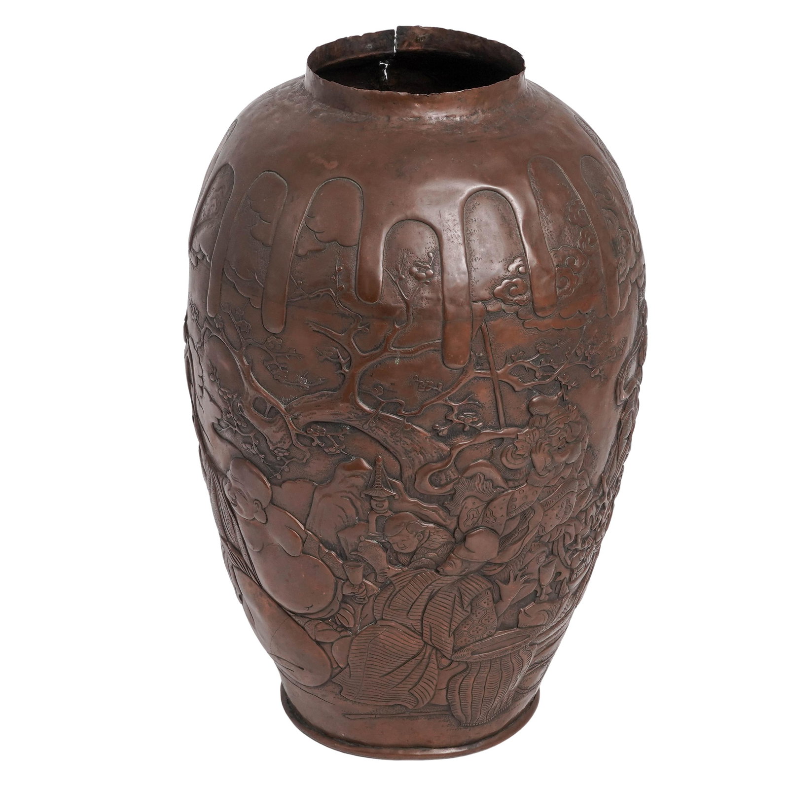 Japanese Meiji Repousse Copper Vase: Japanese Meiji Repousse Copper Vase Late 19th-early 20th century, Japanese A Japanese Meiji repoussé copper vase is a highly collectible metalwork artifact from the Meiji Period (1868–1912), an era