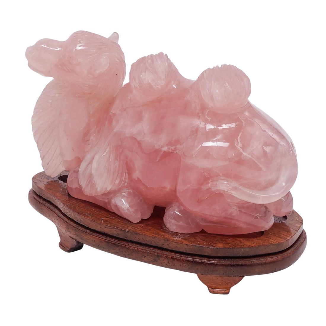 Vintage Chinese Carved Rose Quartz Camel With Stand (1 of 7)