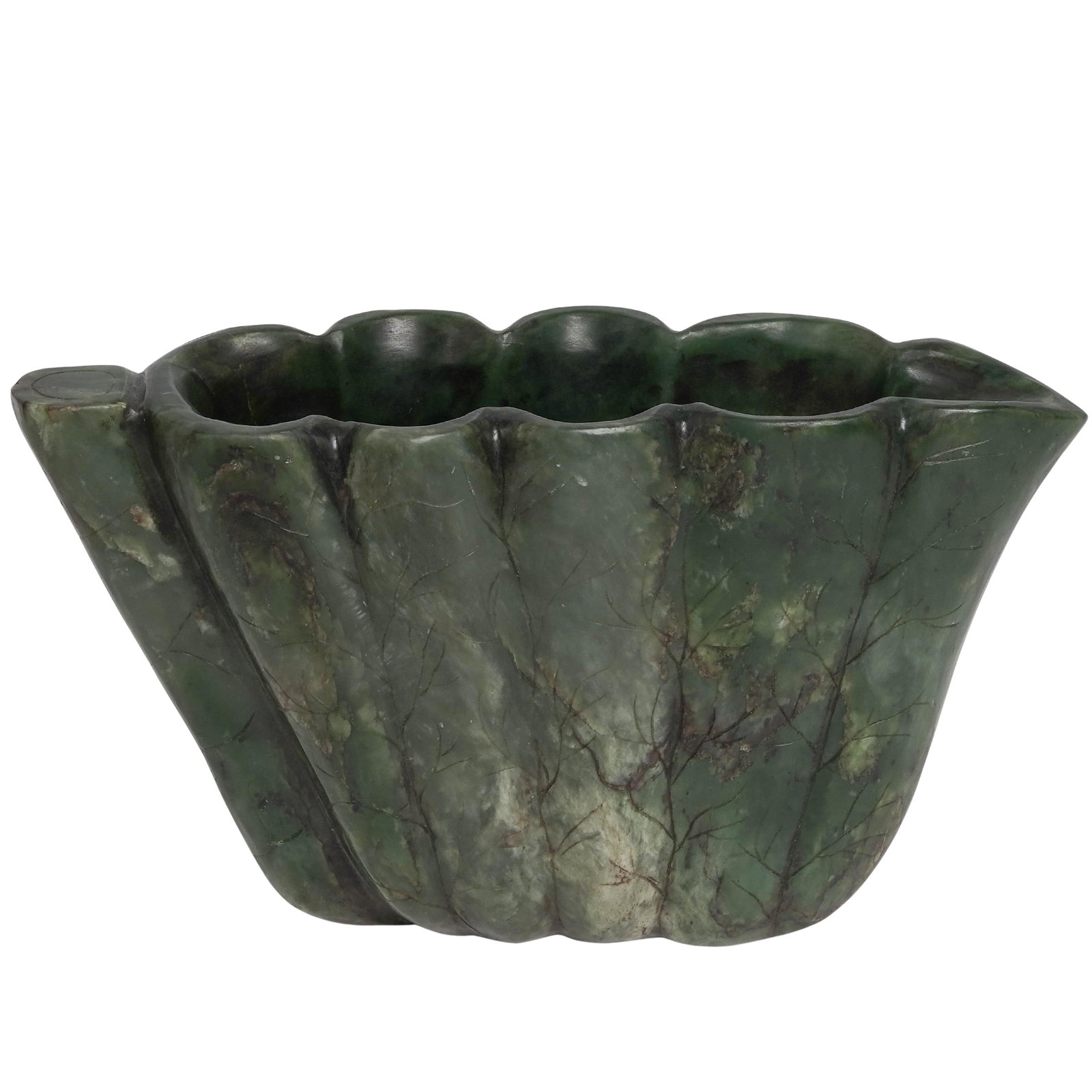 Chinese Carved Green Spinach Nephrite Jade Vessel (1 of 9)