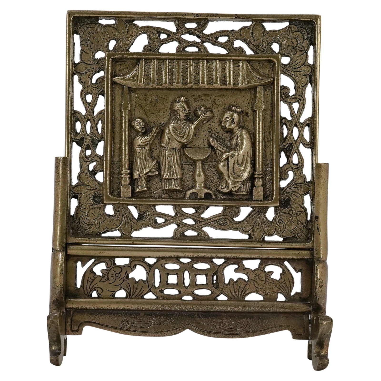 19th Cent Chinese Gilt Bronze Table Screen (1 of 6)