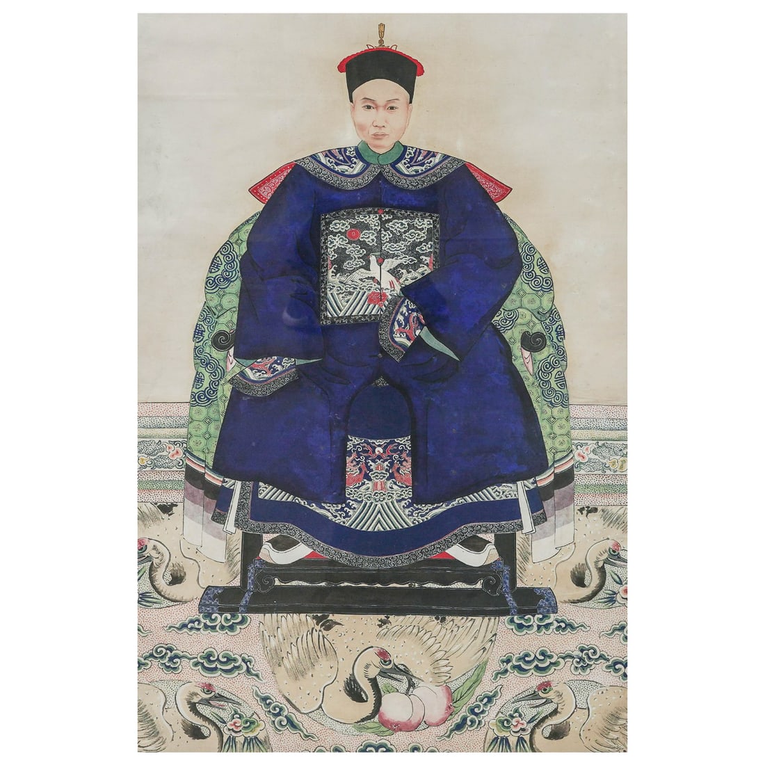 Antique Chinese Qing Dynasty Ancestral Portrait of a Nobleman, Gouache on Paper (1 of 10)