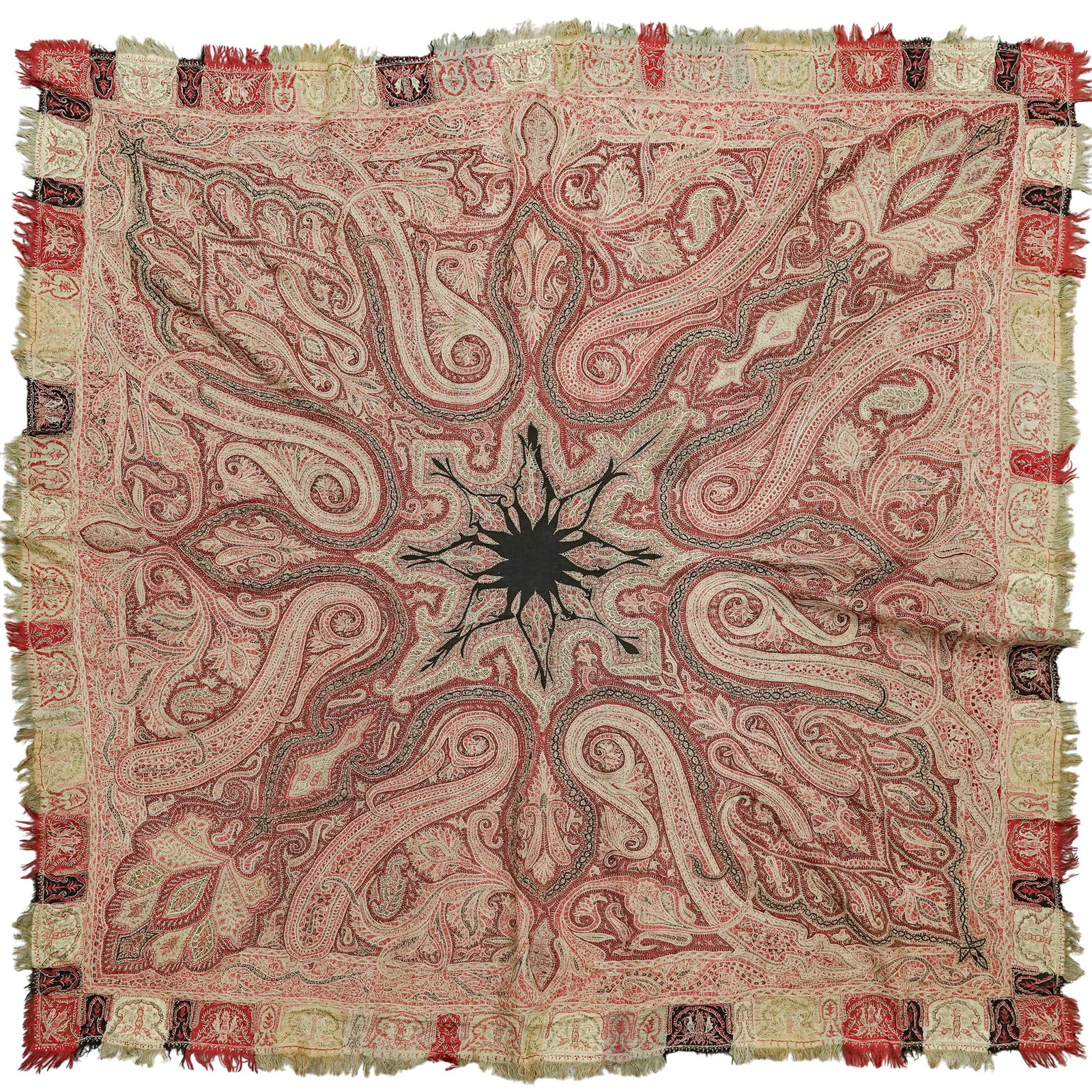 Antique Kashmiri Kani Paisley Shawl with Polychrome Fringe (1 of 5)