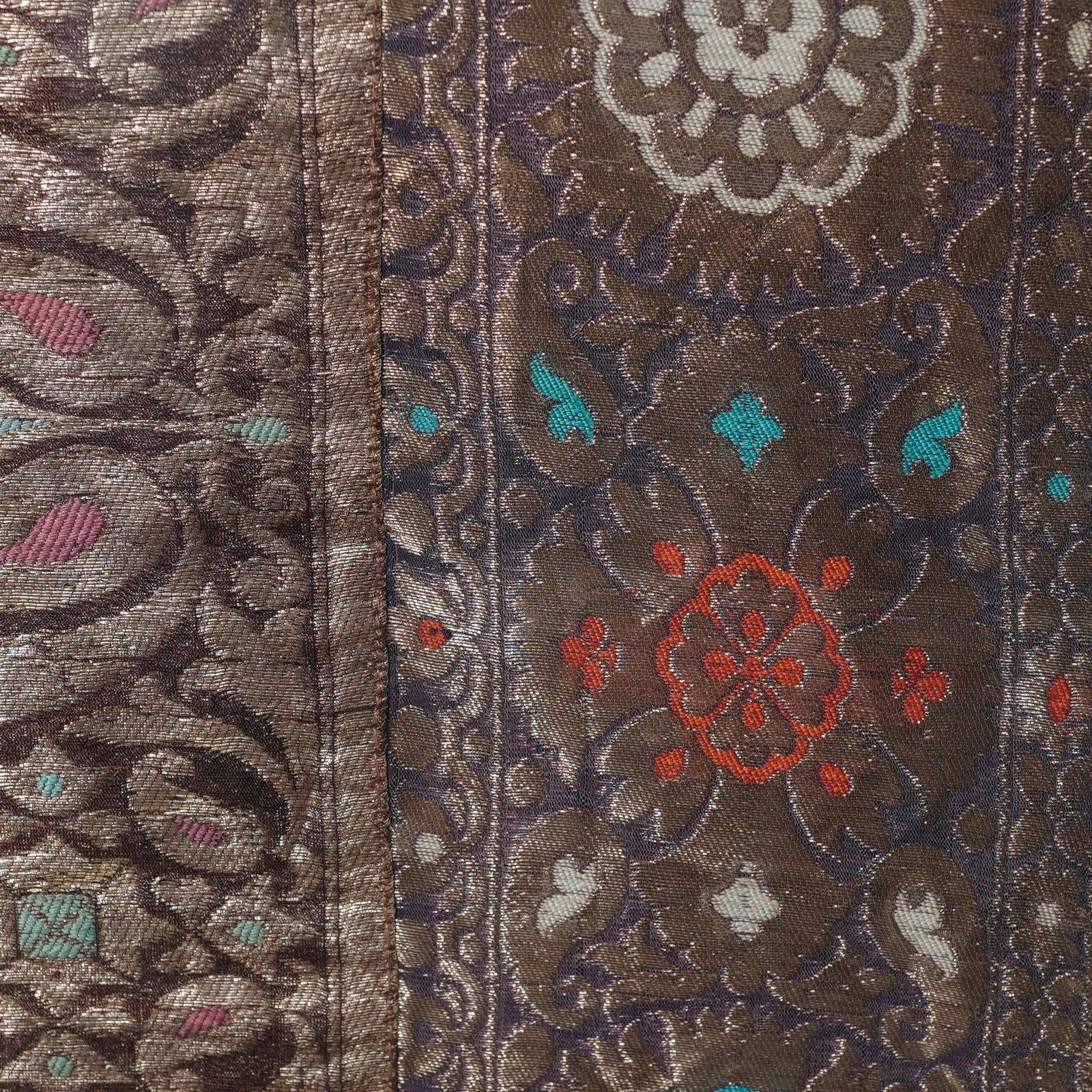 Indian Silver Thread Embroidered Patchwork Silk Textile - 6