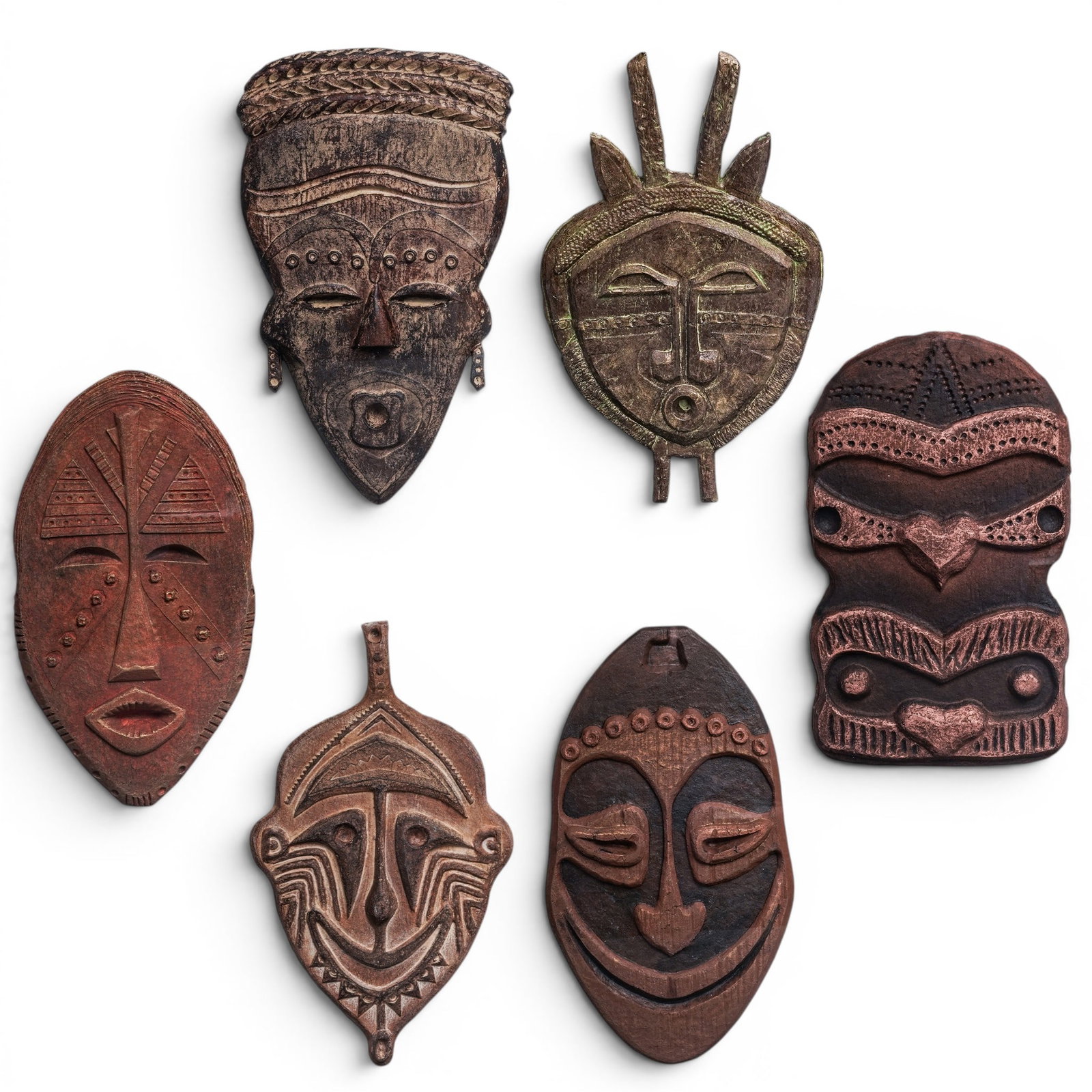 (6 pcs) Framed Wooden Tribal Masks: (6 pcs) Framed Wooden Tribal Masks 20th century A set of six tribal and ritual masks from different regions. All are framed in professional wall display boxes. All are marked on verso of frames with