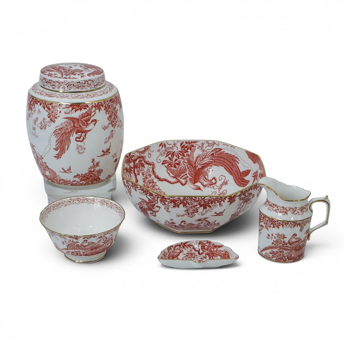 (5 pcs) Royal Crown Derby "Red Aves" Bone China Set (1 of 18)