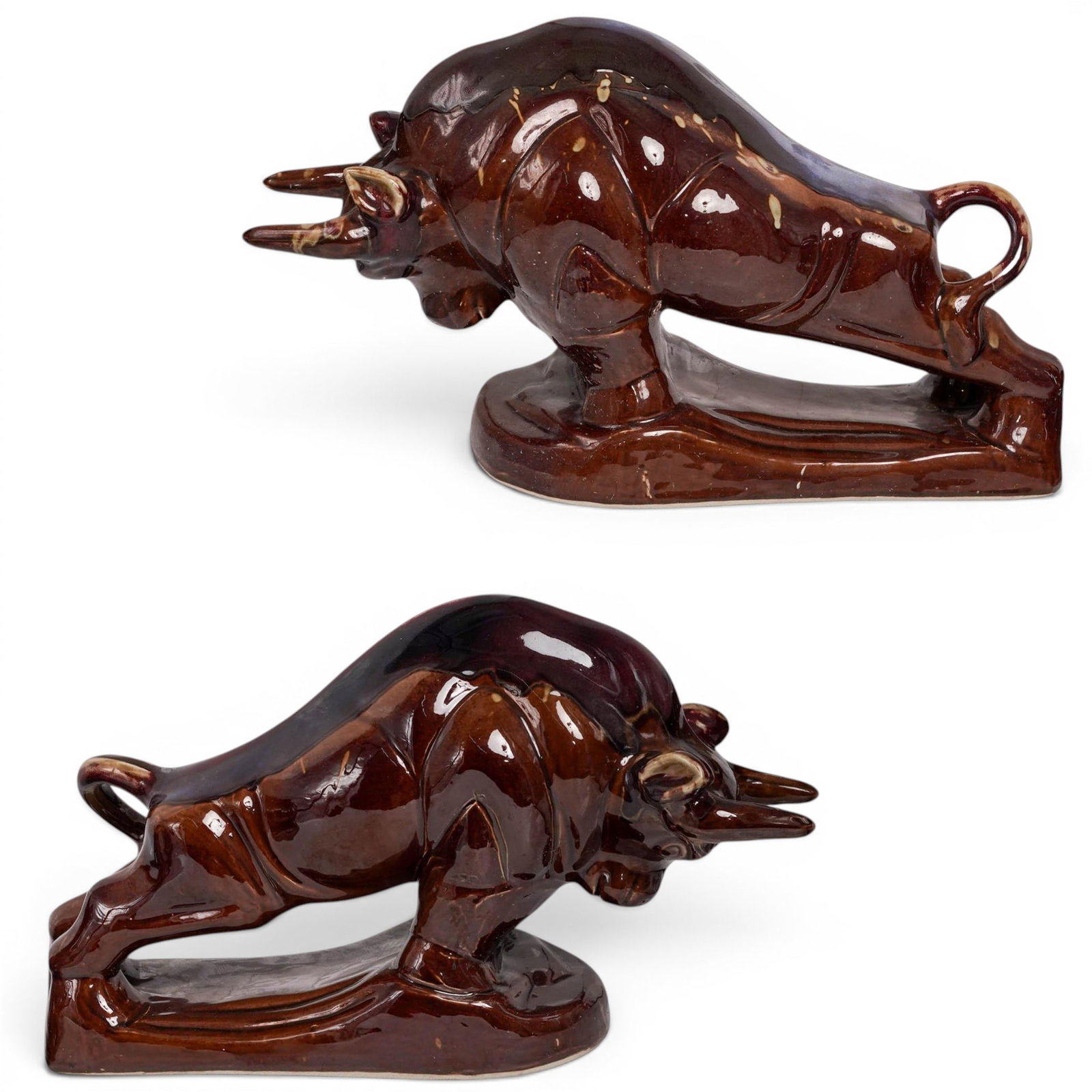 Pair of Large Majolica Ceramic Bulls Sculptures (1 of 11)