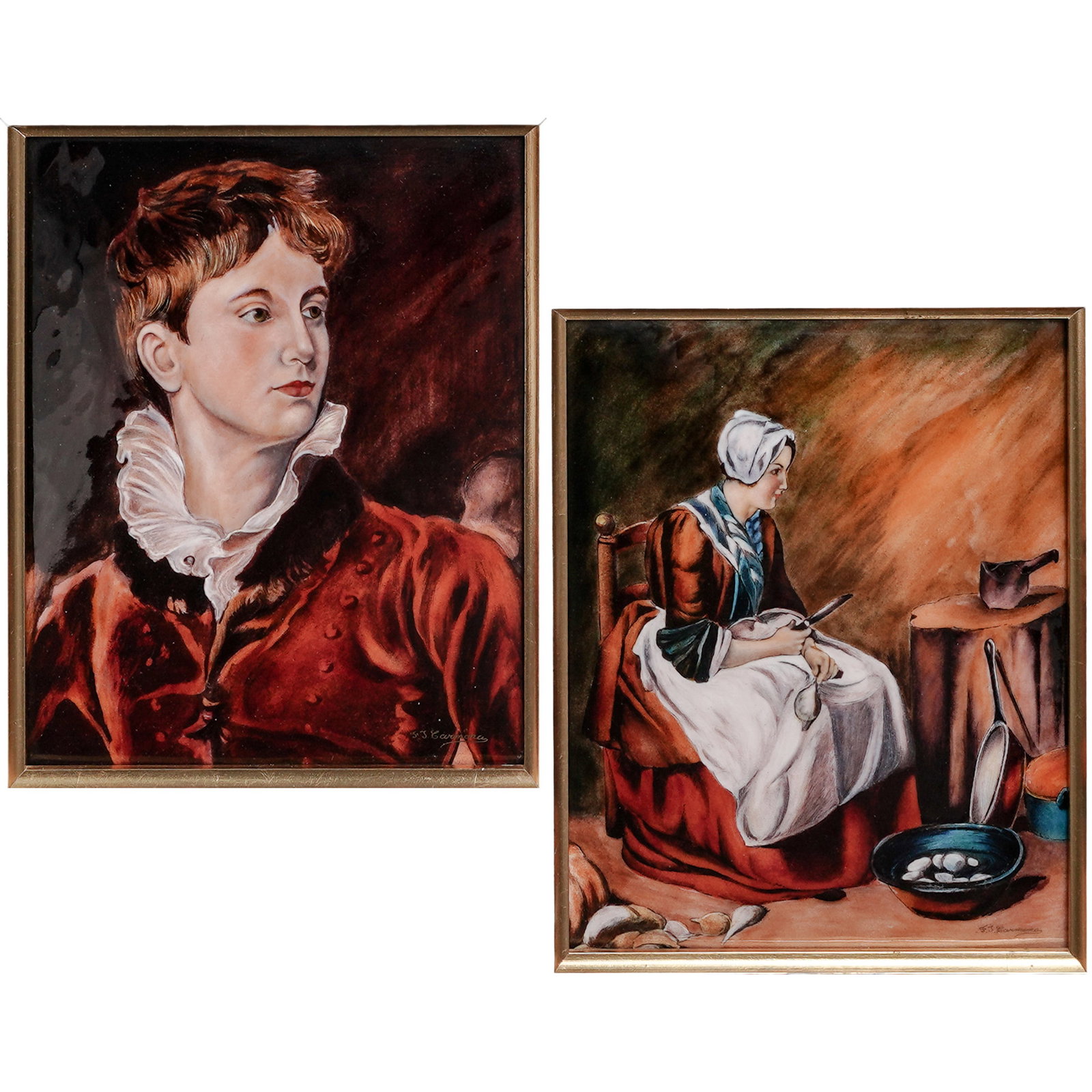 (2 pcs) Limoges FJ Carmona Enamel Portrait Plaques (1 of 13)