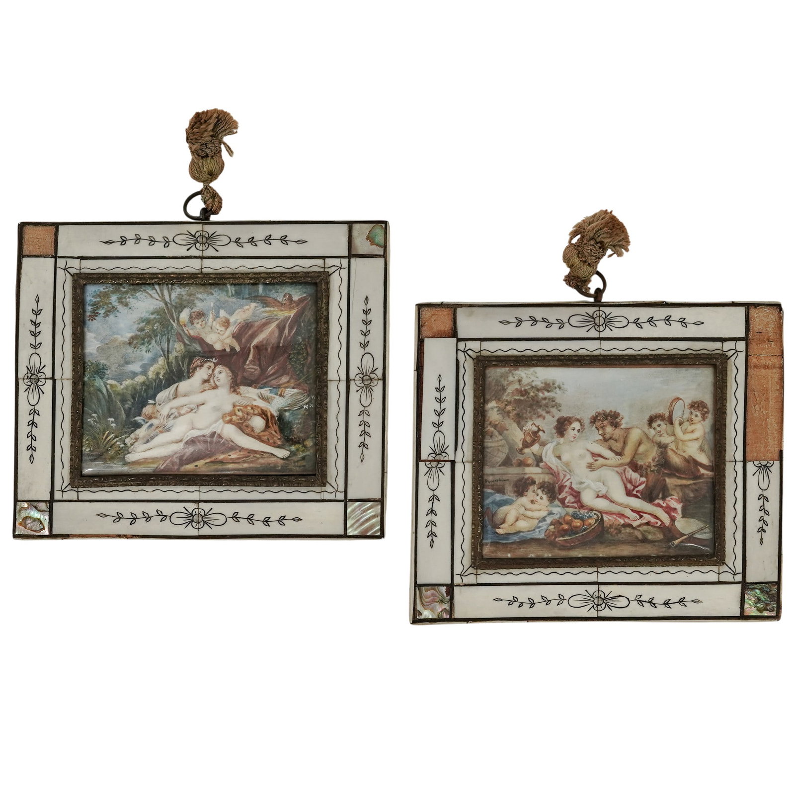 Pair of Miniature Grand Tour Bone Paintings (1 of 6)