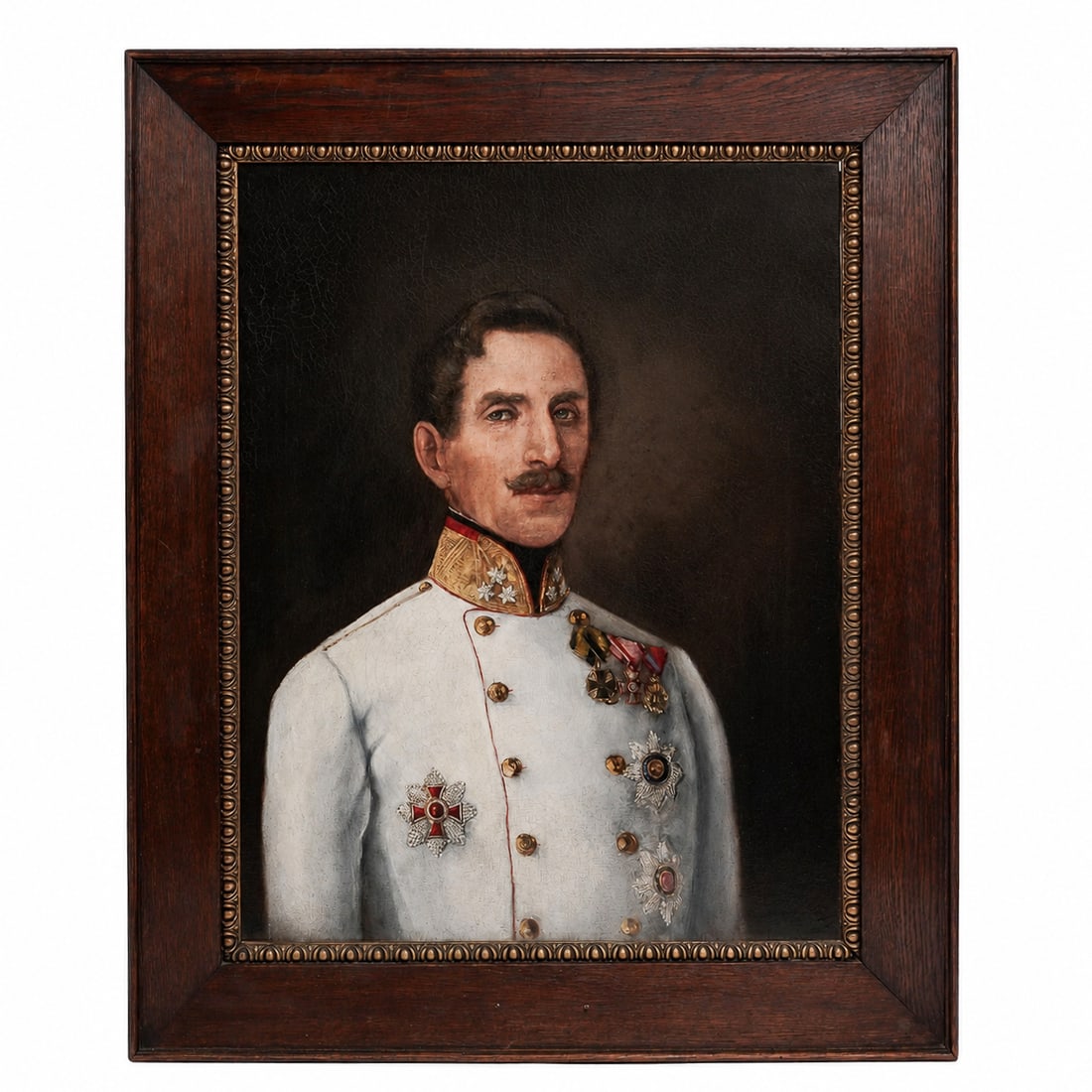 Antique Portrait of Emperor Franz Joseph I of Austria, Oil on Canvas: Antique Portrait of Emperor Franz Joseph I of Austria, Oil on Canvas Mid-19th Century, Austria Antique oil on canvas portrait depicting Emperor Franz Joseph I of Austria in formal white military dress